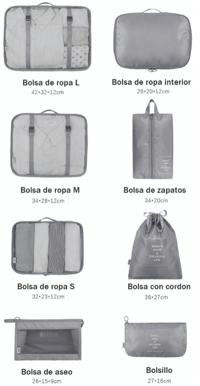 Foto 3 pulgar | Bolsas Organizadoras de Maletas FUNBU para Viaje Impermeable Gris 8 Piezas