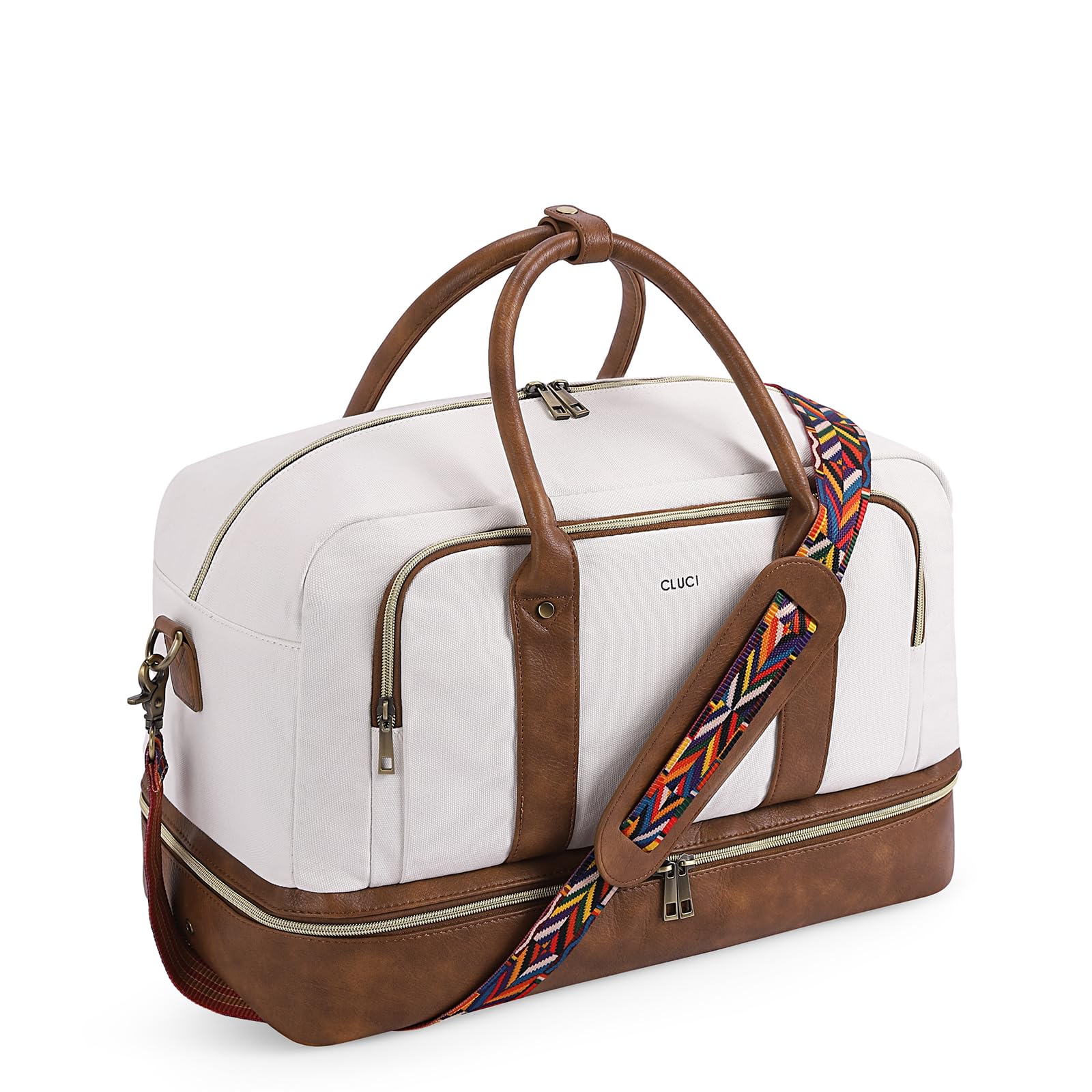 Foto 2 pulgar | Bolsa De Lona Cluci Weekender Para Mujer, Color Blanco Y Marrón - Venta Internacional.