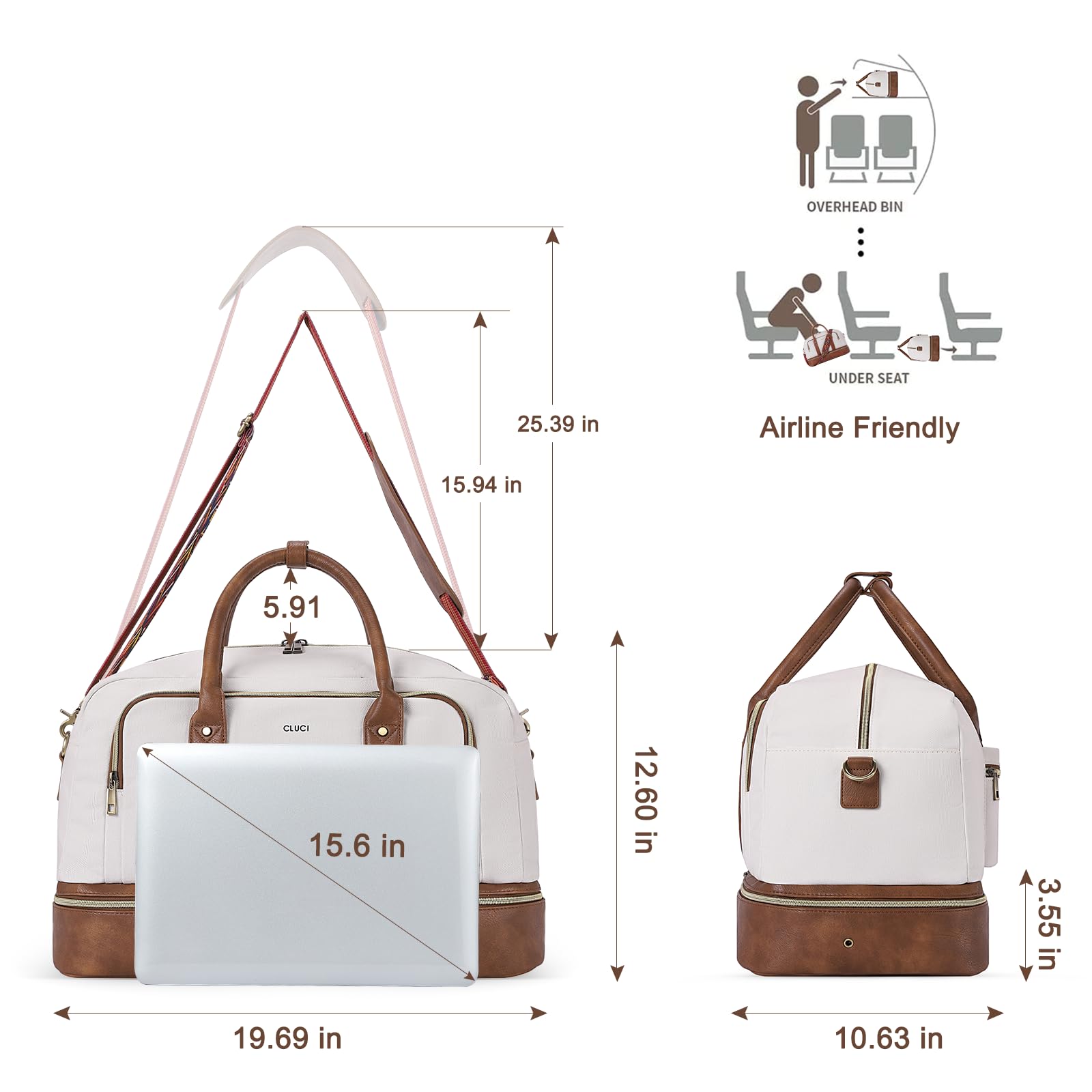 Foto 4 pulgar | Bolsa De Lona Cluci Weekender Para Mujer, Color Blanco Y Marrón - Venta Internacional.