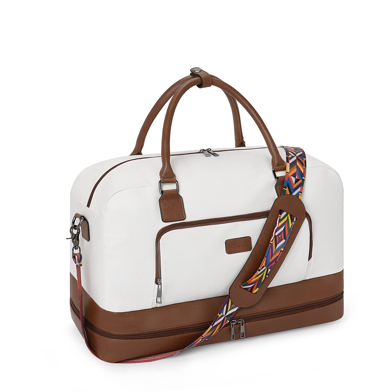 Foto 2 pulgar | Bolsa De Viaje Cluci Weekender Bag, De Lona, Beige Y Marrón - Venta Internacional.