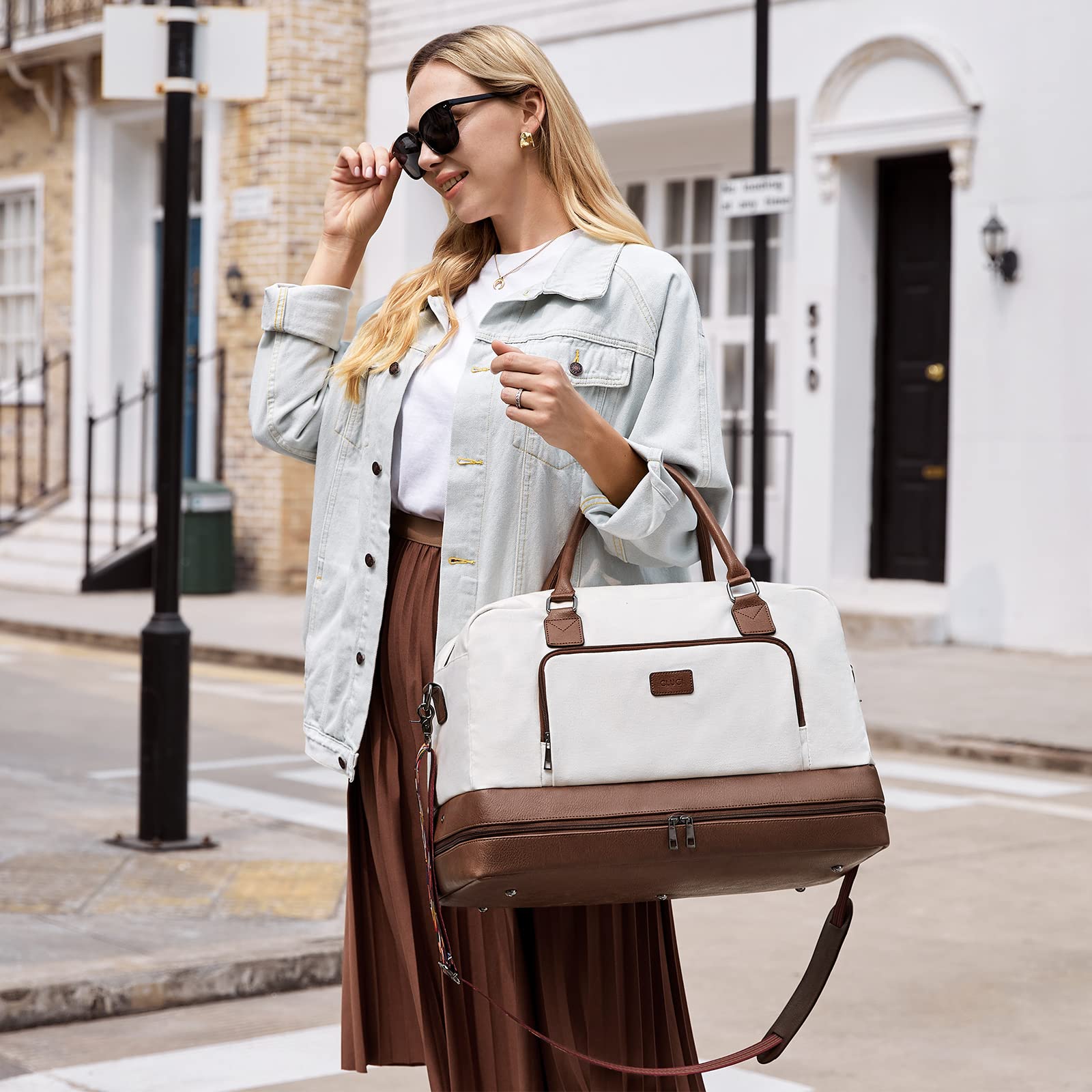Foto 2 | Bolsa De Viaje Cluci Weekender Bag, De Lona, Beige Y Marrón - Venta Internacional.