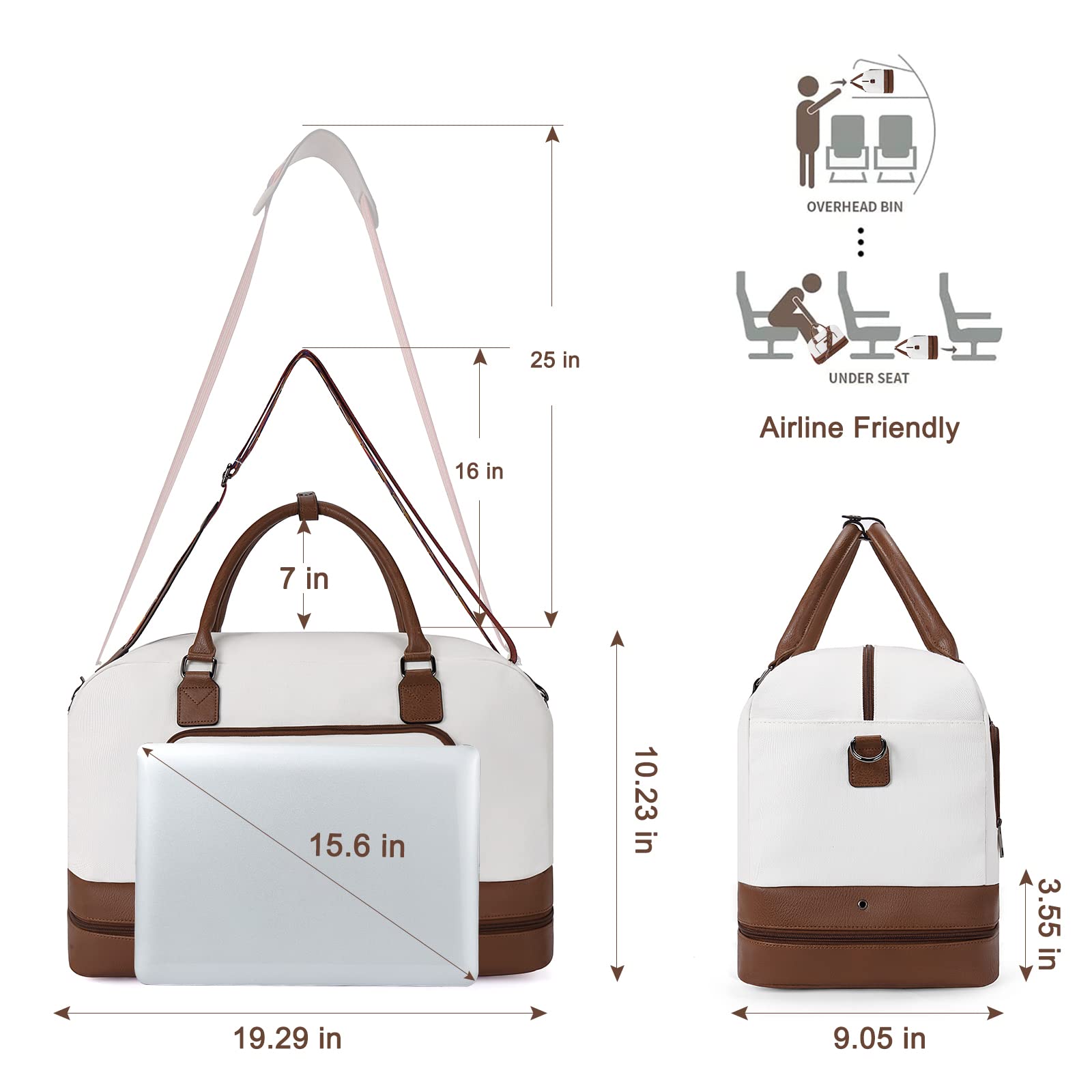 Foto 4 pulgar | Bolsa De Viaje Cluci Weekender Bag, De Lona, Beige Y Marrón - Venta Internacional.