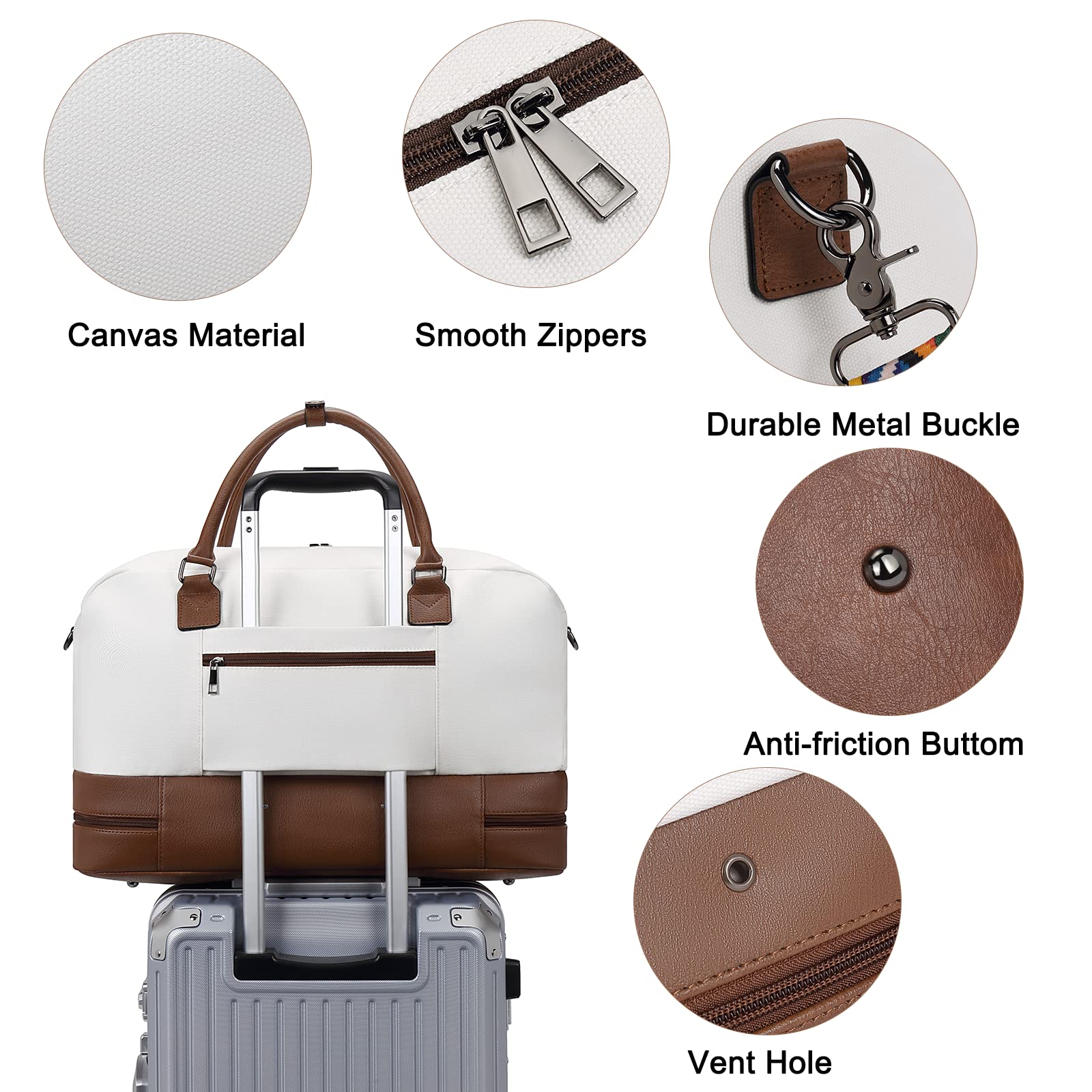 Foto 7 pulgar | Bolsa De Viaje Cluci Weekender Bag, De Lona, Beige Y Marrón - Venta Internacional.
