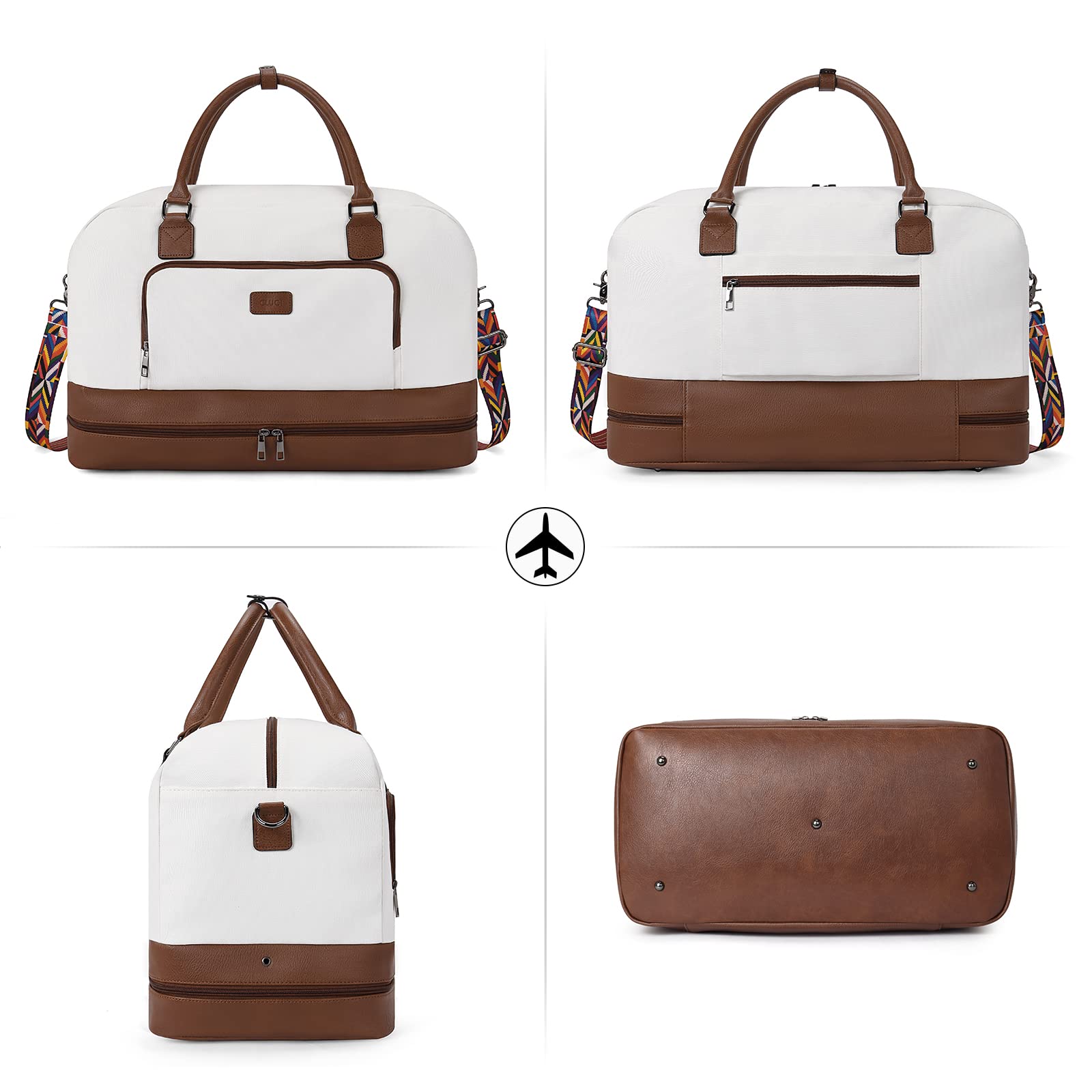 Foto 8 pulgar | Bolsa De Viaje Cluci Weekender Bag, De Lona, Beige Y Marrón - Venta Internacional.