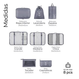 Foto 2 | Organizadores De Maletas Para Viaje Impermeable Set 8 Piezas Eo Safe Imports Esi-15048 Gris