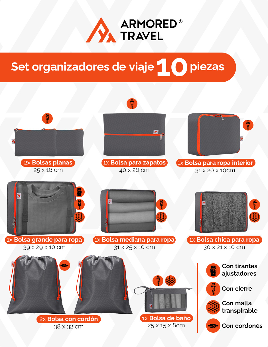 Foto 3 pulgar | Bolsas Organizadoras de Viaje Artego Grises 10 Piezas