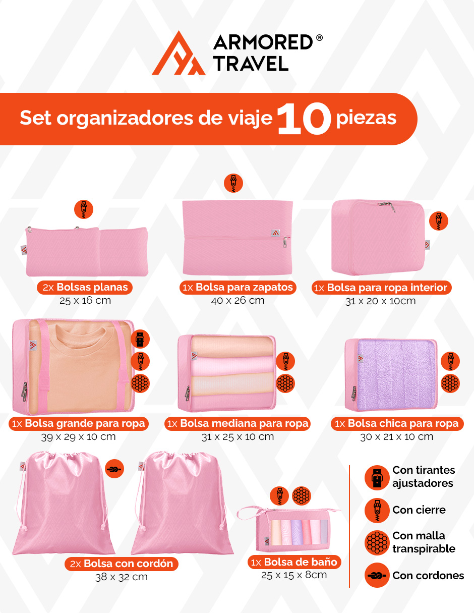 Foto 3 pulgar | Bolsas Organizadoras de Viaje Artego Rosas 10 Piezas
