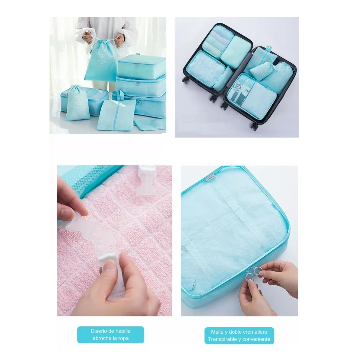 Foto 3 pulgar | 8pcs Bolsas Organizadoras De Maletas Para Viaje, Impermeable Eo Safe Imports Esi-18462 Azul