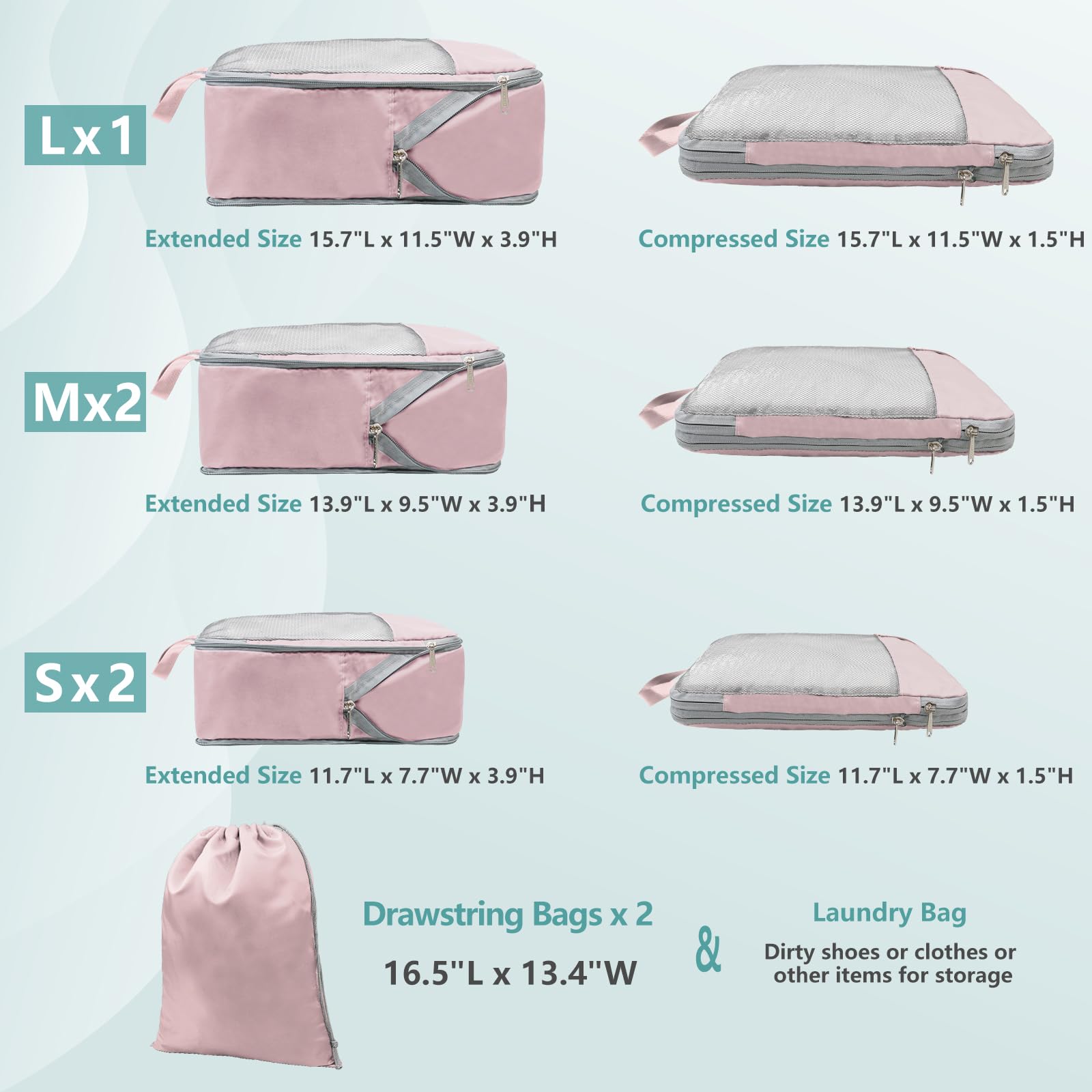 Foto 3 pulgar | Juego de 7 Bolsas de Embalaje de Compresión Beegreen Rosa - Venta Internacional