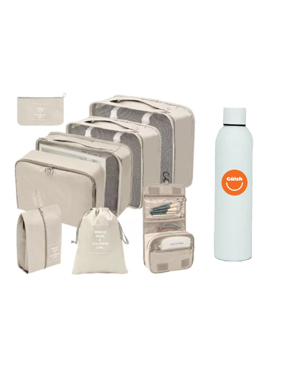 Foto 2 pulgar | Bolsas Organizadoras  Para Viaje, Impermeable Color Beige 8pzas + Termo De Agua Güish