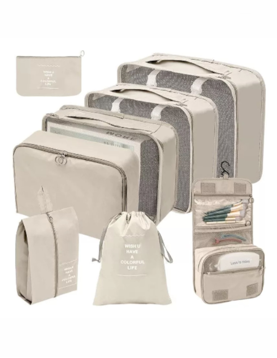 Foto 3 pulgar | Bolsas Organizadoras  Para Viaje, Impermeable Color Beige 8pzas + Termo De Agua Güish