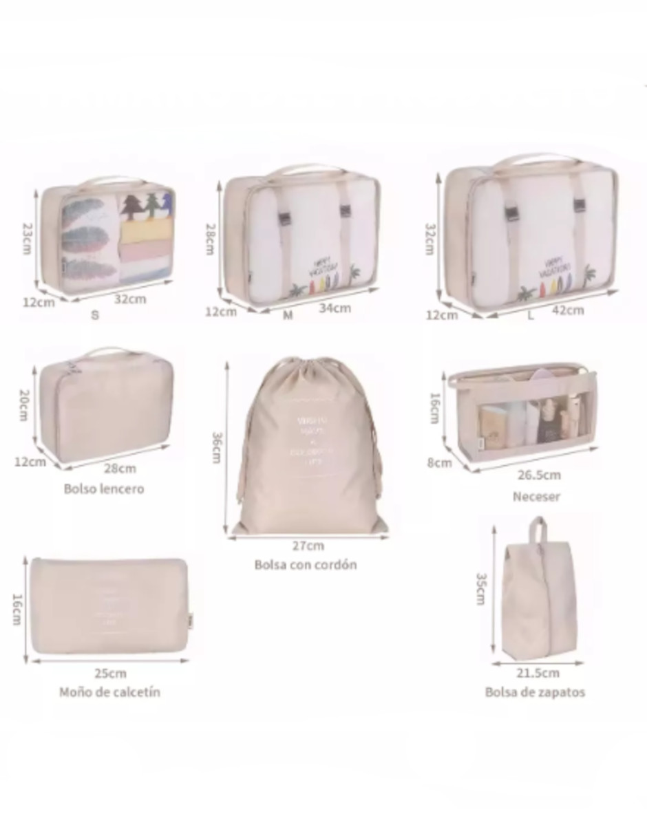 Foto 4 pulgar | Bolsas Organizadoras  Para Viaje, Impermeable Color Beige 8pzas + Termo De Agua Güish