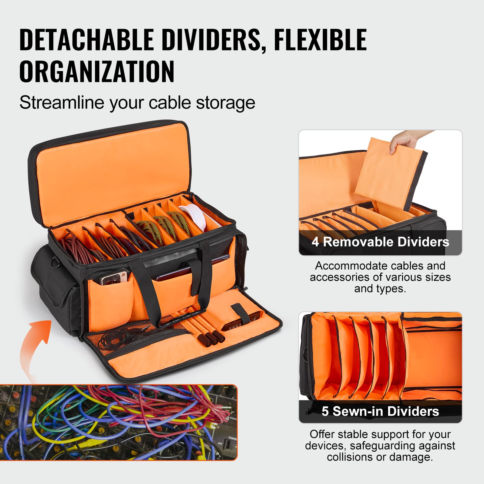 Foto 5 pulgar | Organizador De Cables Para Dj Vevor 1200d, De Tela Oxford, Con Separadores - Venta Internacional.