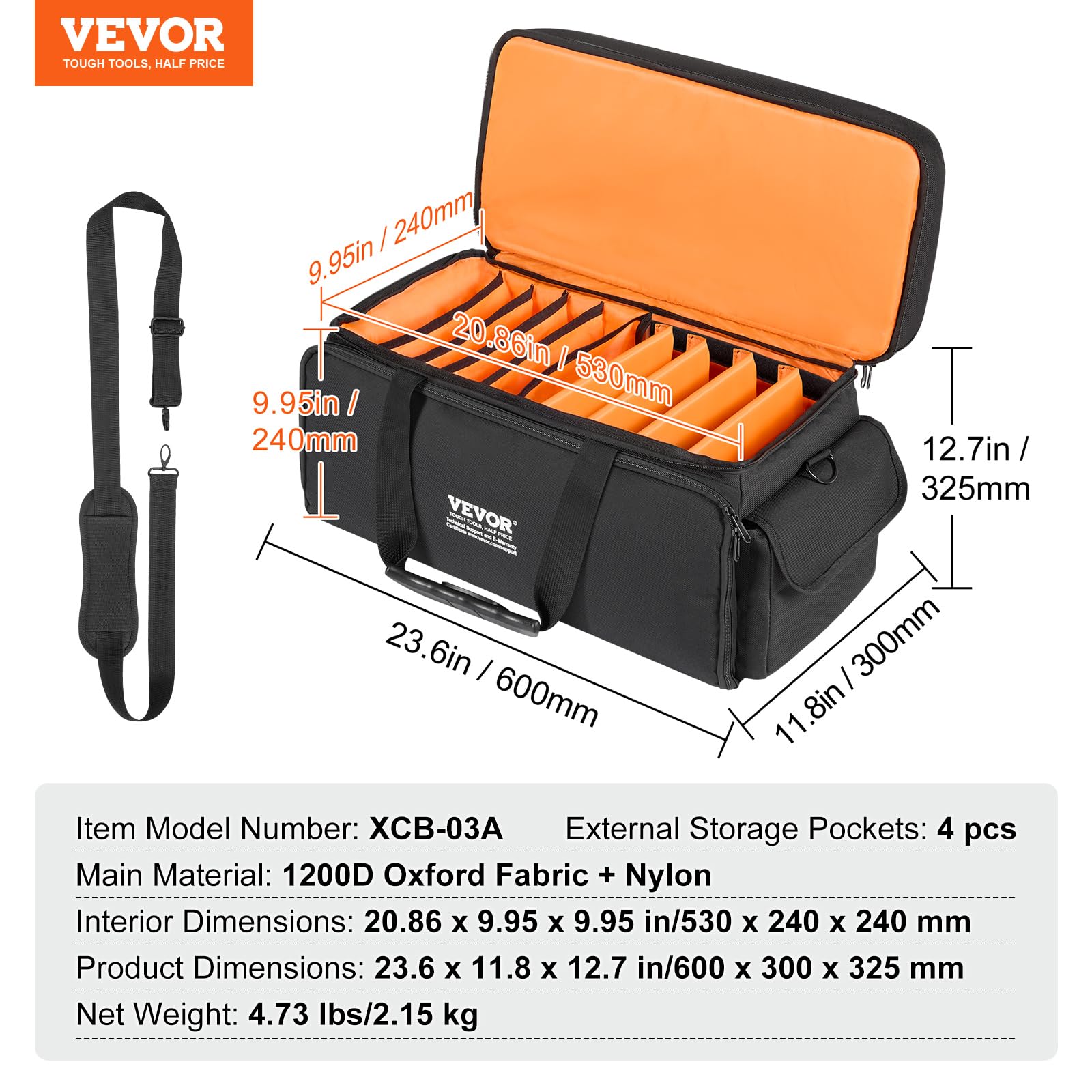 Foto 8 pulgar | Organizador De Cables Para Dj Vevor 1200d, De Tela Oxford, Con Separadores - Venta Internacional.