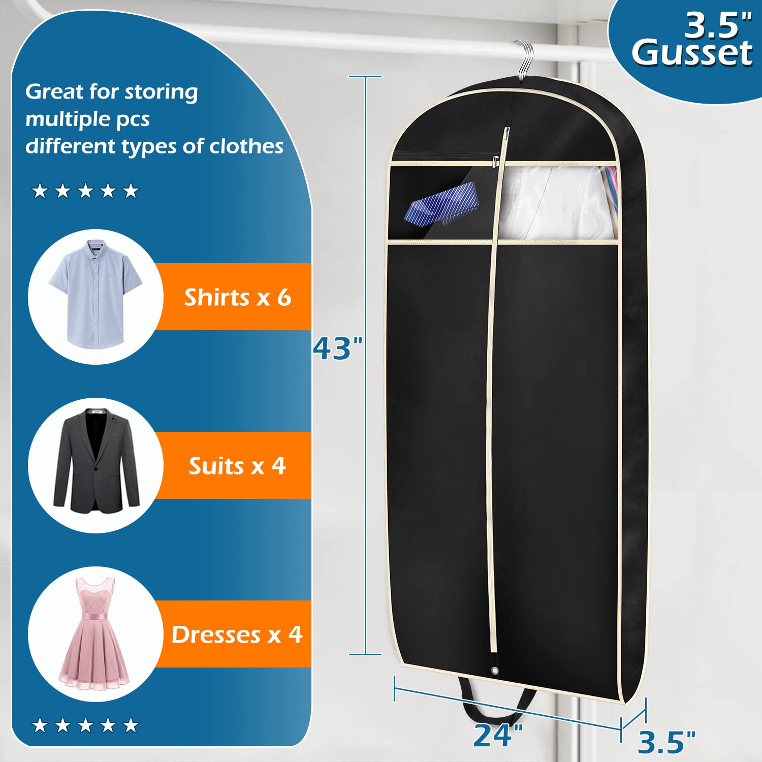 Foto 3 | Bolsa De Viaje Para Ropa Misslo 43 Con Fuelle Y Bolsillo Con Cremallera, Color Negro - Venta Internacional.