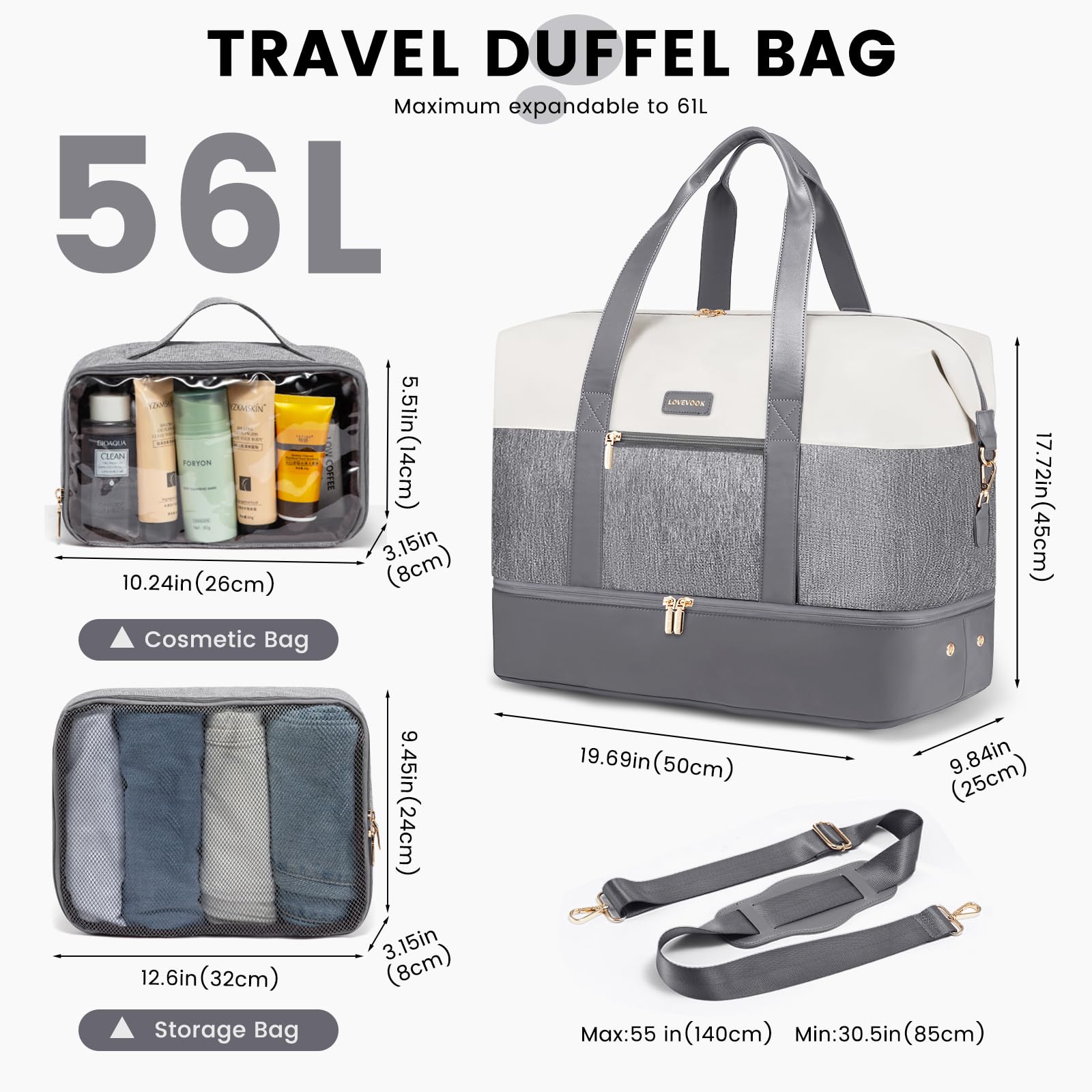 Foto 3 pulgar | Bolsa De Viaje Lovevook Weekender Con 2 Cubos De Embalaje Para Mujer - Venta Internacional.