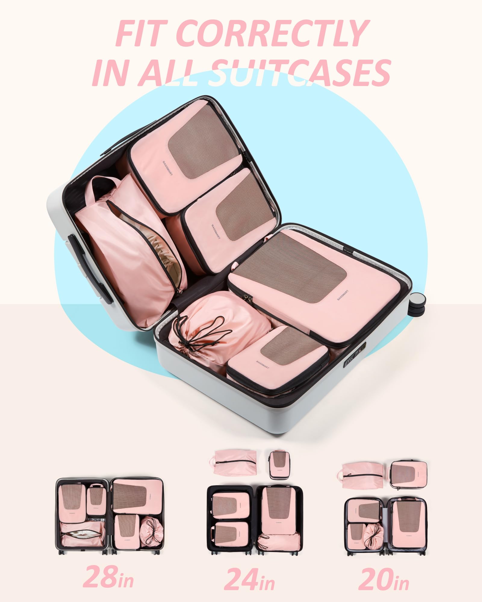 Foto 4 pulgar | Juego De 6 Cubos De Embalaje De Compresión Bagsmart Travel, Color Rosa - Venta Internacional.