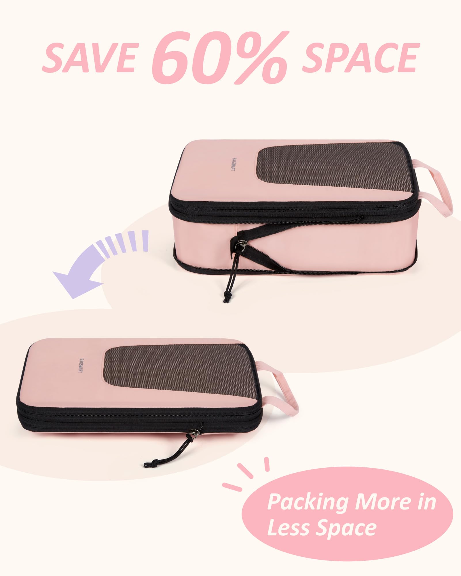Foto 4 | Juego De 6 Cubos De Embalaje De Compresión Bagsmart Travel, Color Rosa - Venta Internacional.