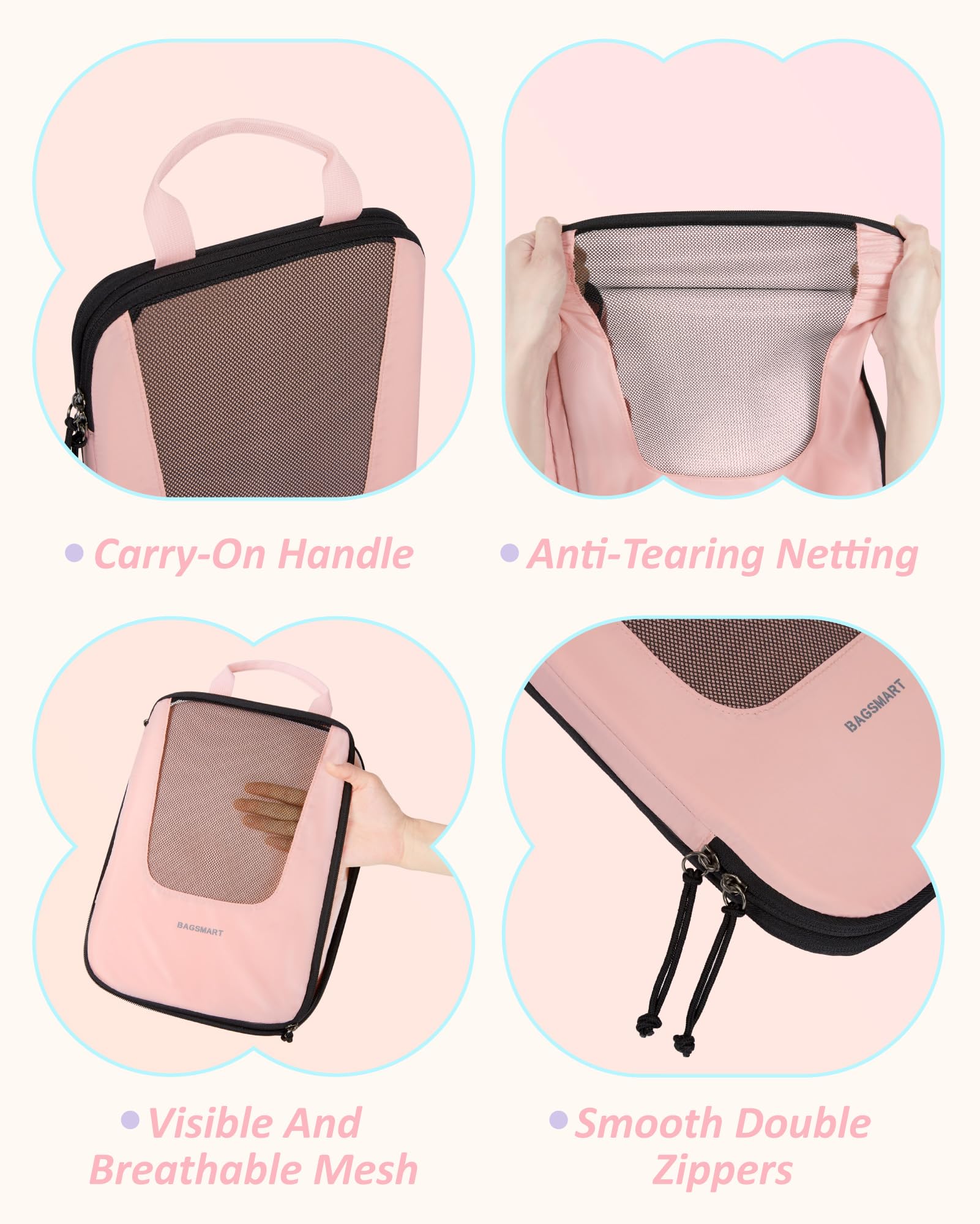 Foto 7 pulgar | Juego De 6 Cubos De Embalaje De Compresión Bagsmart Travel, Color Rosa - Venta Internacional.