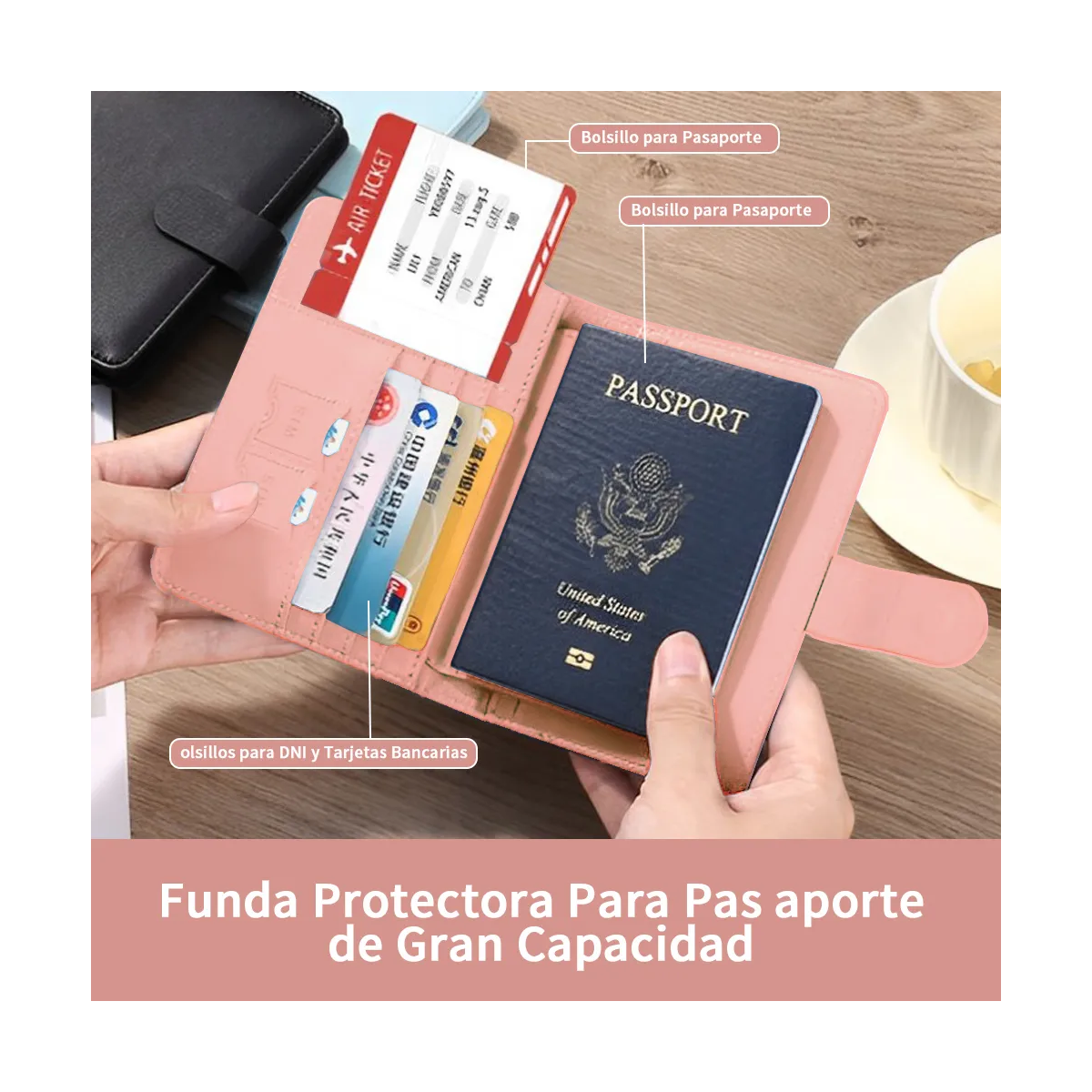 Foto 3 | Porta Pasaporte Funda Documentos Protectora Viaje Con Rfid  Eo Safe Imports Esi-19720 Rosa