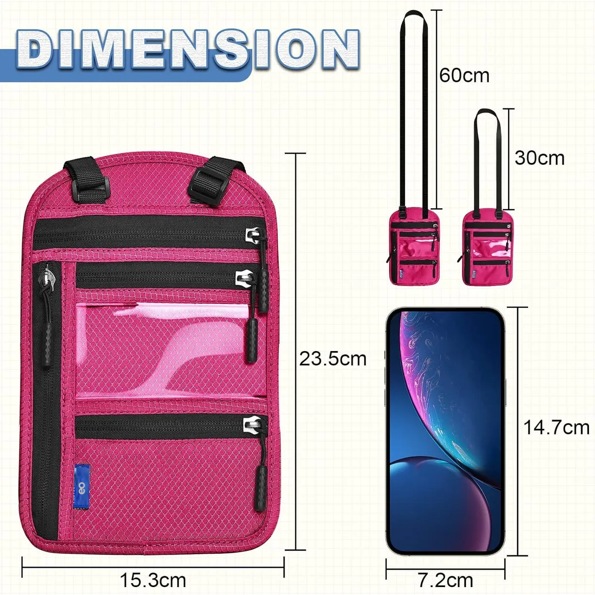 Foto 5 pulgar | Portadocumentos Viaje Rfid Cartera De Cuello Impermeable Eo Safe Imports Esi-19724 Rosa