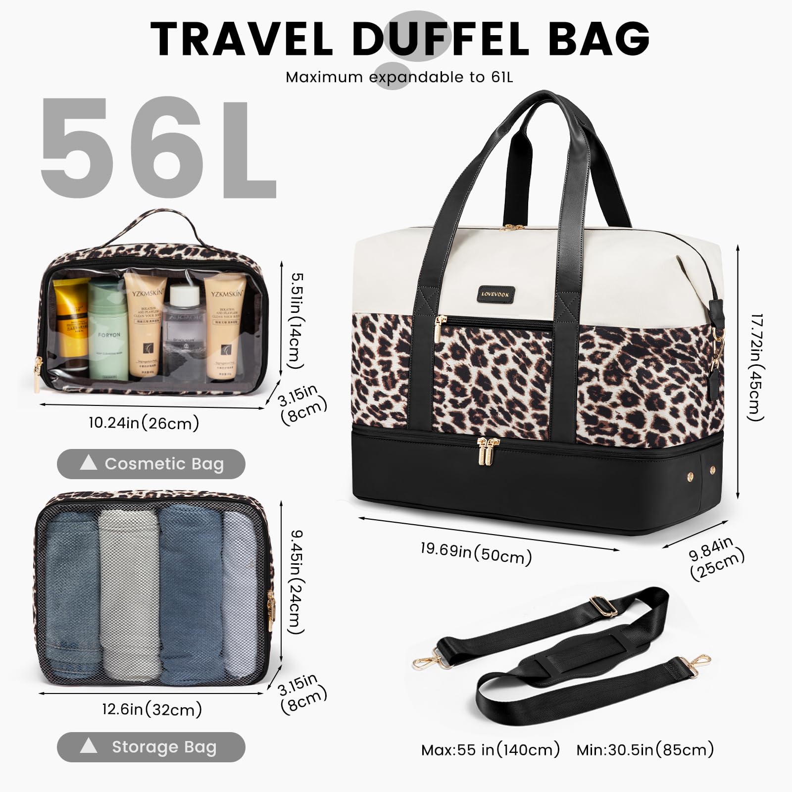 Foto 3 pulgar | Bolsa De Viaje Lovevook Weekender Con 2 Cubos De Embalaje Para Mujer - Venta Internacional.