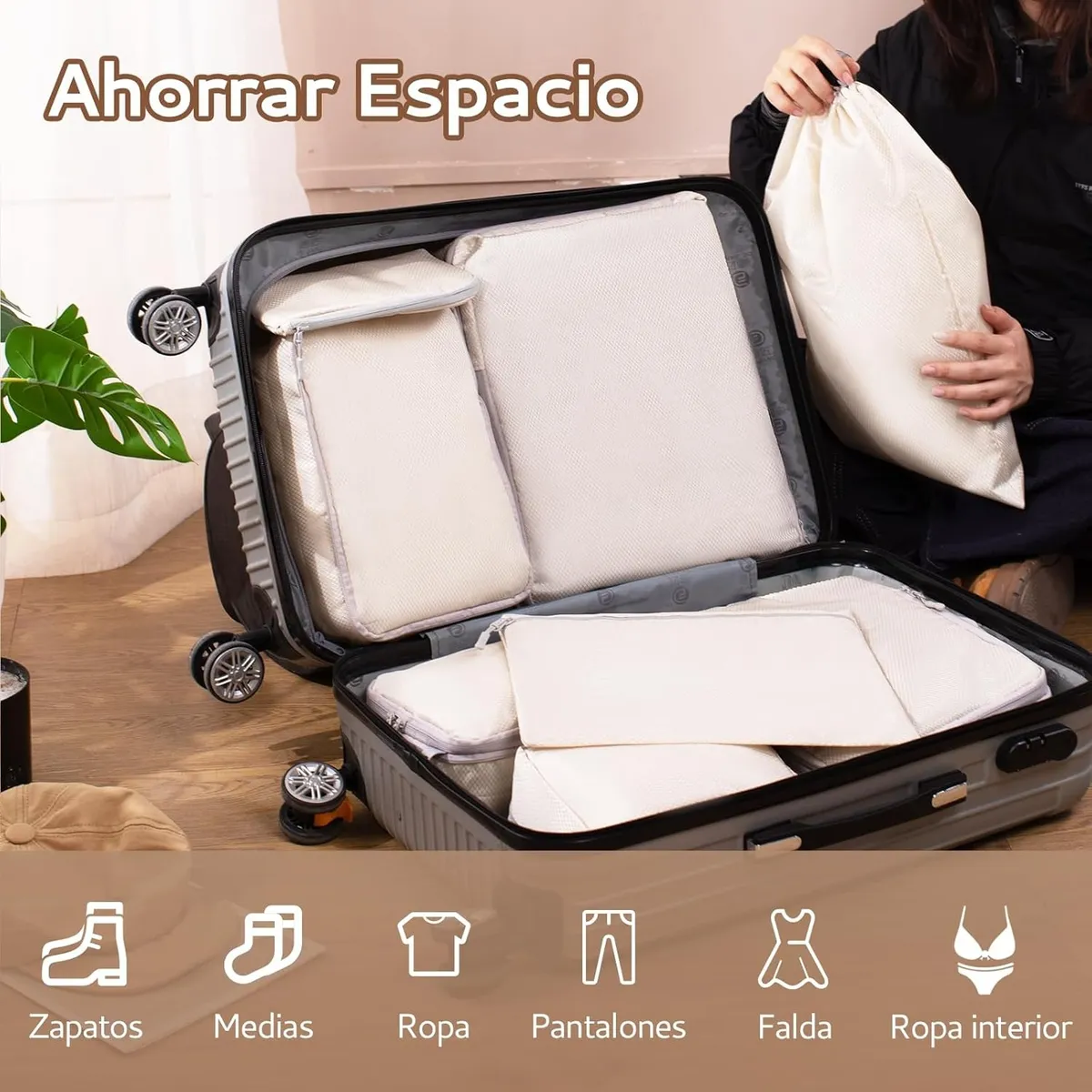 Foto 3 pulgar | 18p Bolsas De Viaje Accesorios De Viaje Bolsas Organizadoras Eo Safe Imports Esi-20040 Beige