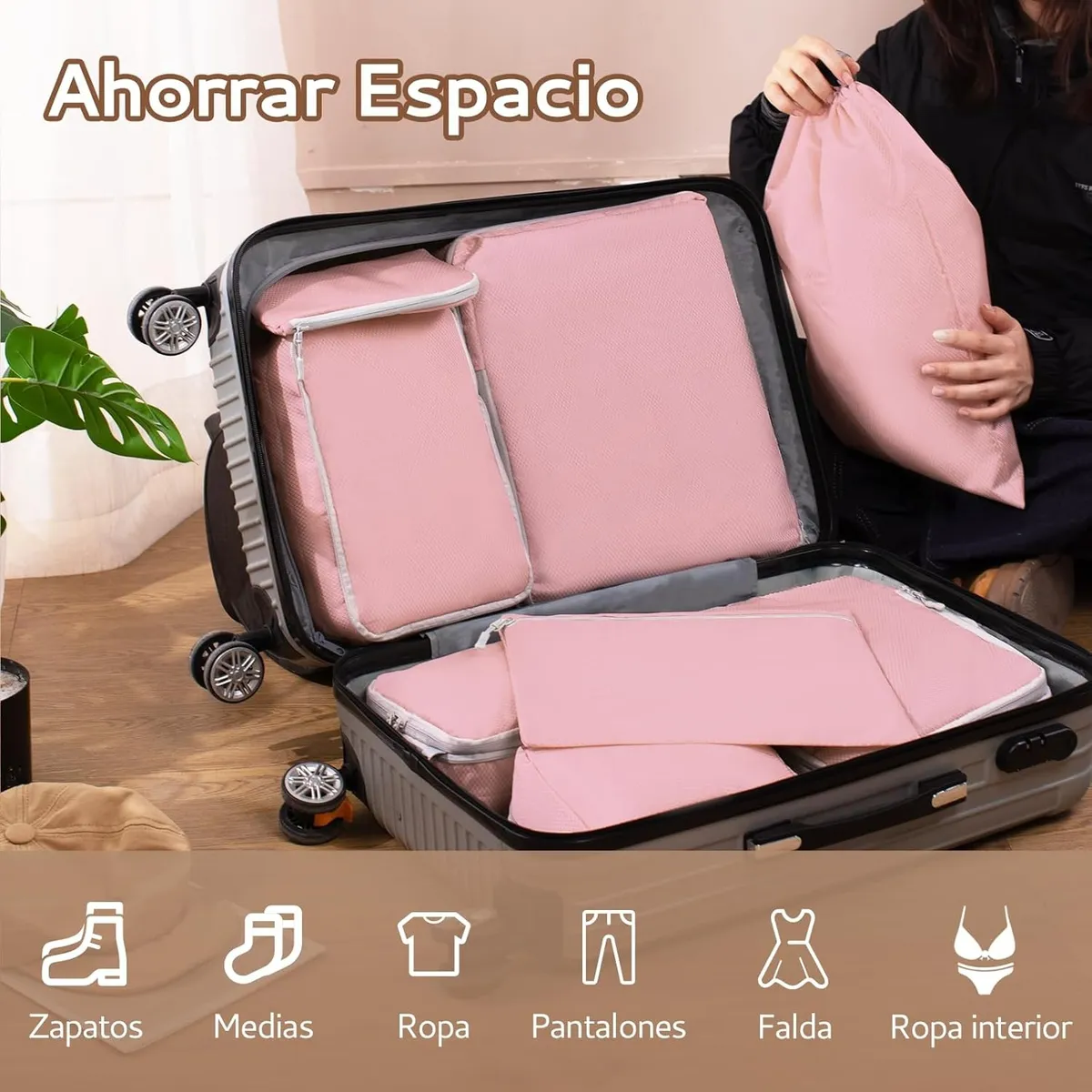 Foto 3 pulgar | 18p Bolsas De Viaje Accesorios De Viaje Bolsas Organizadoras Eo Safe Imports Esi-20042 Rosa