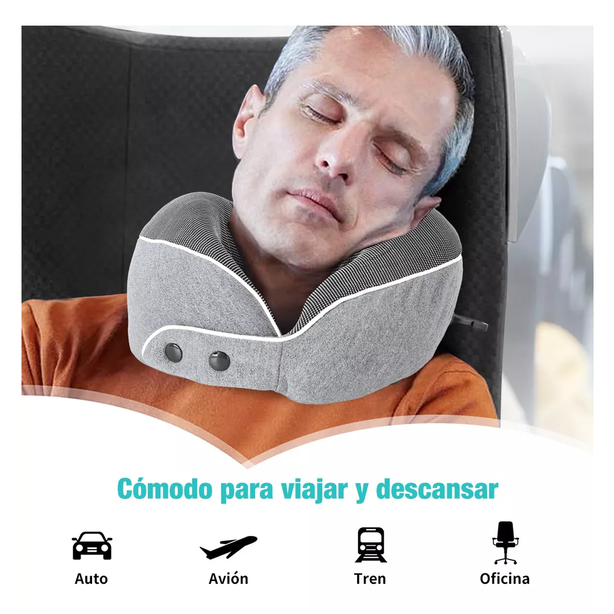 Foto 4 pulgar | Cojín de Cuello Cómodo Almohada Viaje Espuma Viscoelástica Eo Safe Imports  Esi-9513 Gris