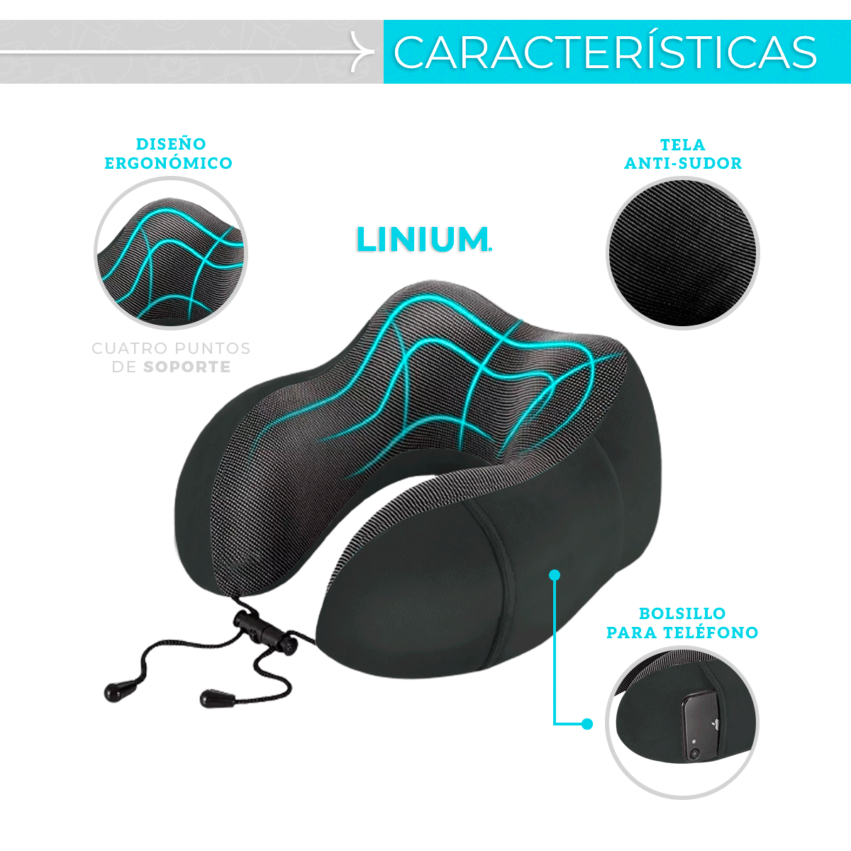 Foto 6 pulgar | Almohada Cojín de Cuello para Viaje Gris Linum 100% Memory Foam