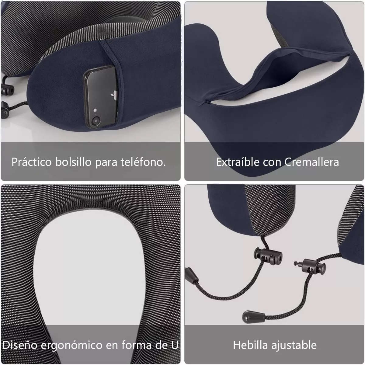 Foto 4 pulgar | Almohada de Viaje para Cuello Espuma Viscoelástica Eo Safe Imports