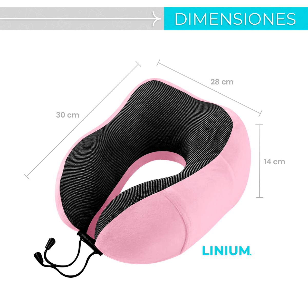 Foto 2 | Almohada para Viaje Linum KITVIAJERO 100% Memory Foam Rosa + Accesorios