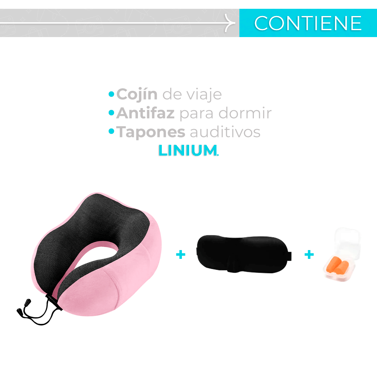 Foto 3 | Almohada para Viaje Linum KITVIAJERO 100% Memory Foam Rosa + Accesorios