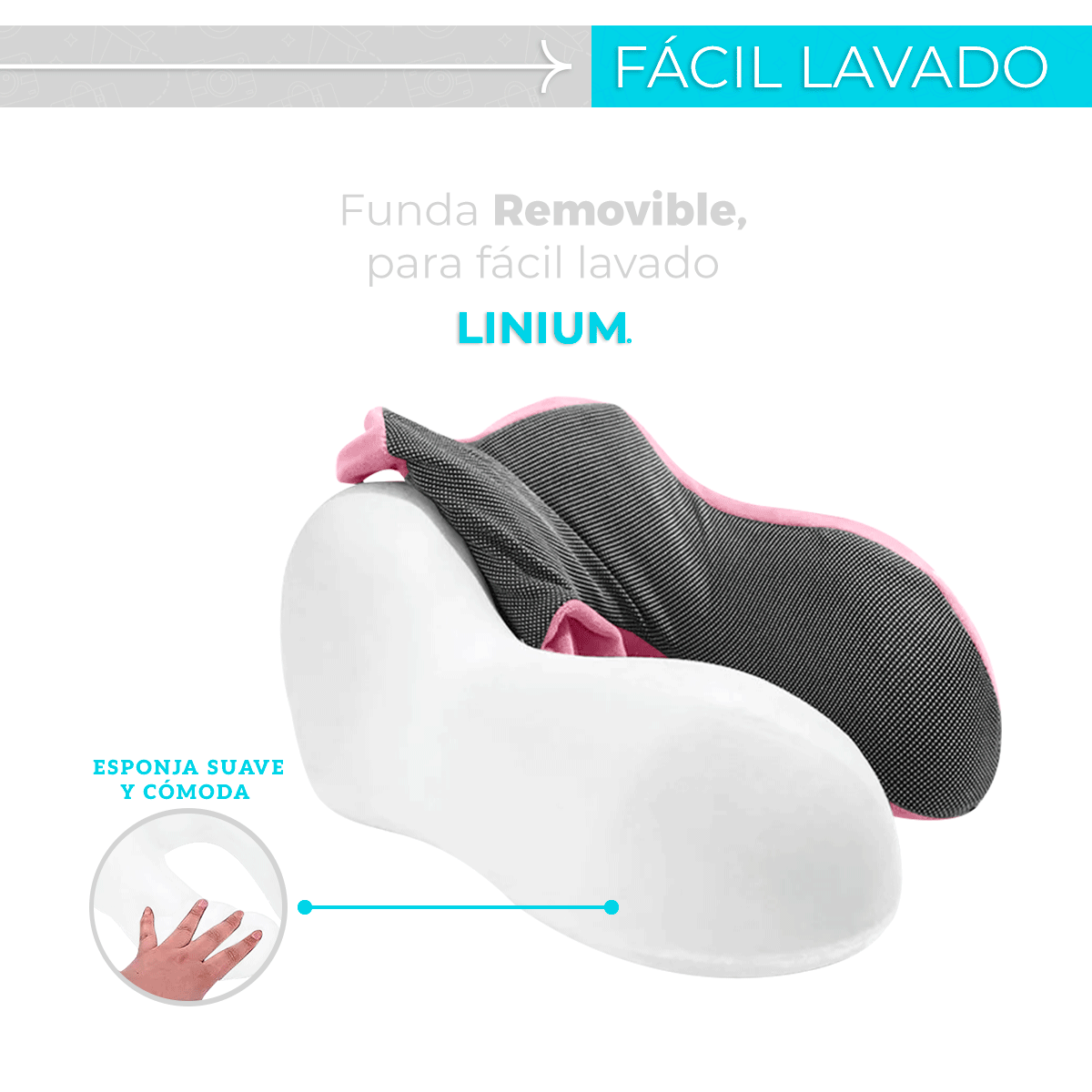 Foto 5 pulgar | Almohada para Viaje Linum KITVIAJERO 100% Memory Foam Rosa + Accesorios
