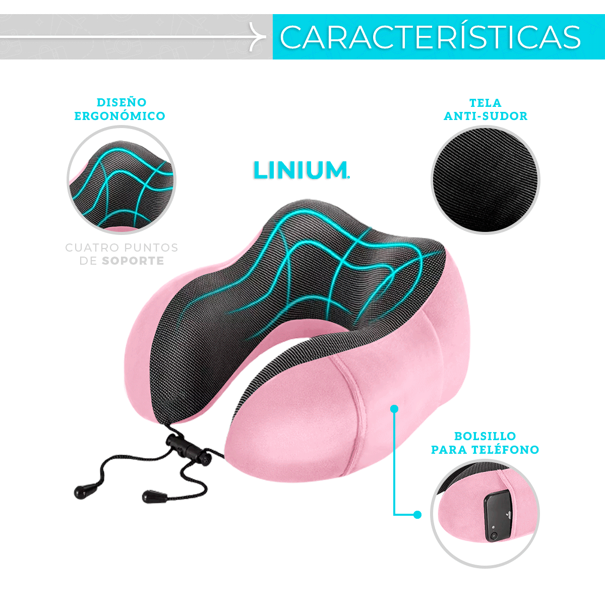 Foto 6 pulgar | Almohada para Viaje Linum KITVIAJERO 100% Memory Foam Rosa + Accesorios