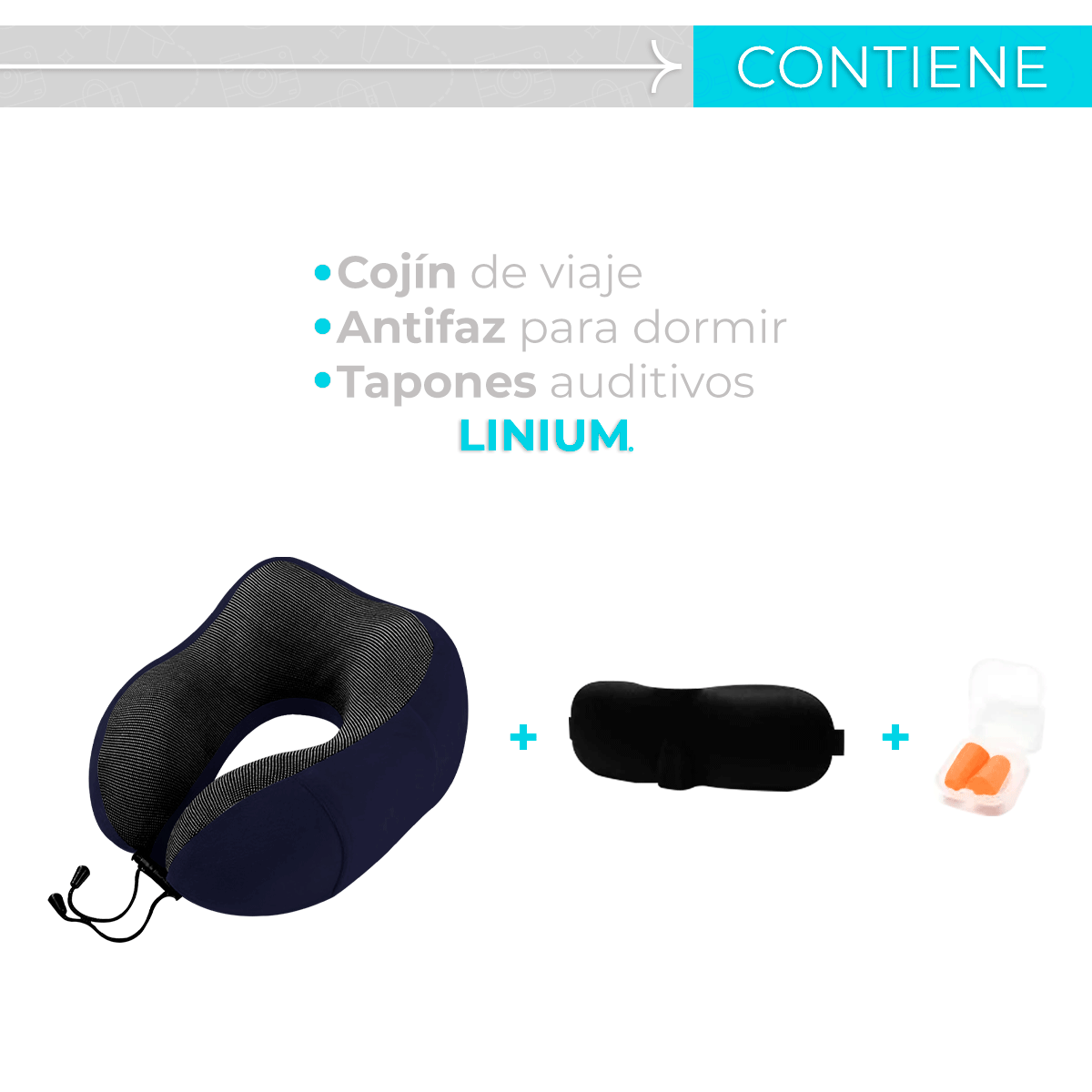 Foto 3 | Almohada para Viaje Linum KITVIAJEAZ 100% Memory Foam Azul + Accesorios