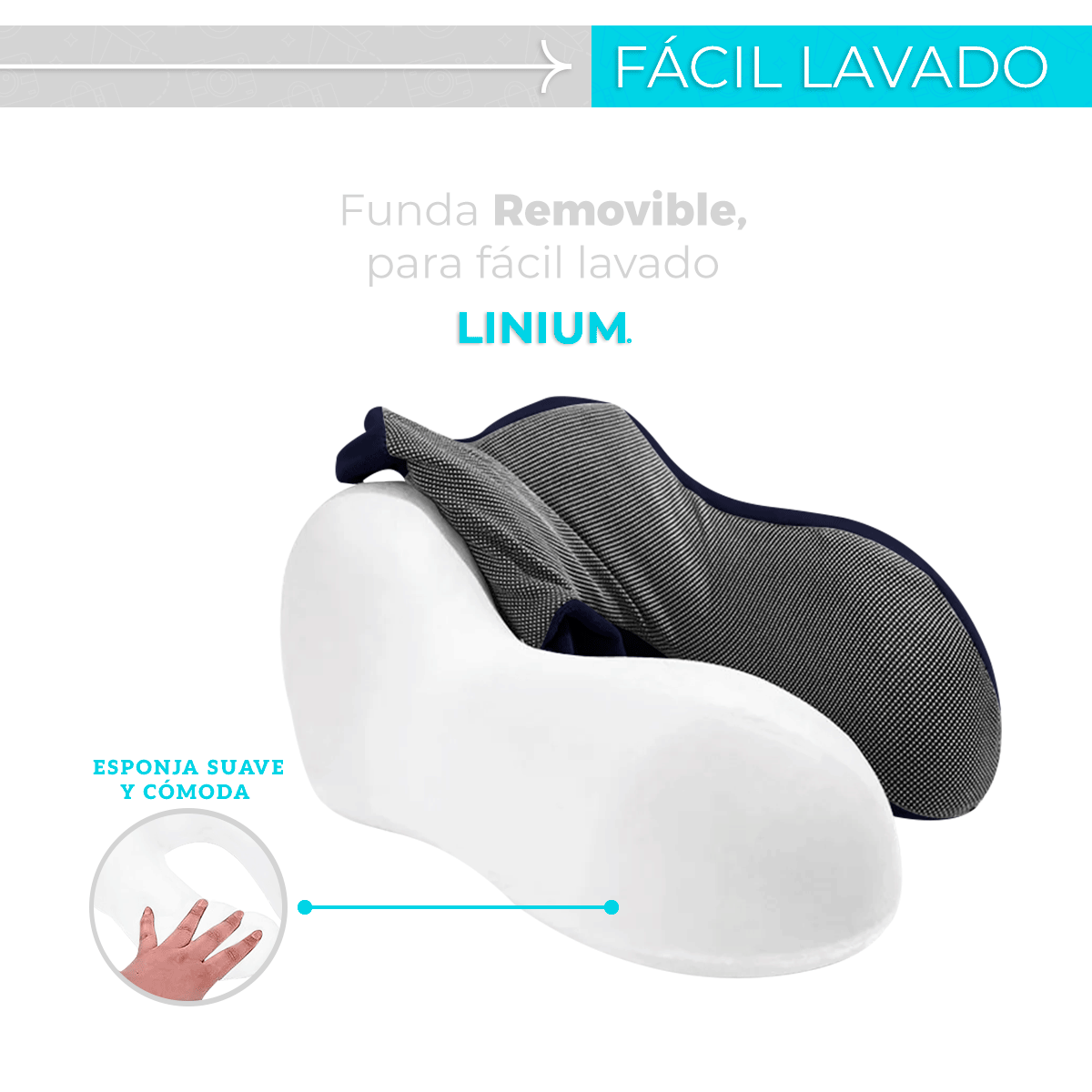 Foto 4 | Almohada para Viaje Linum KITVIAJEAZ 100% Memory Foam Azul + Accesorios