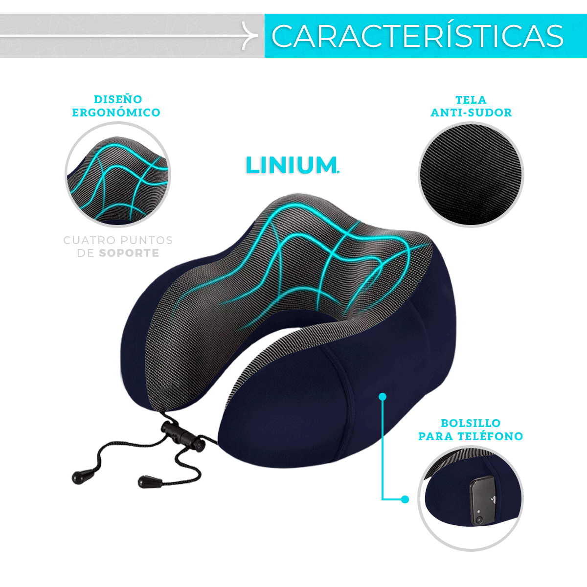 Foto 5 | Almohada para Viaje Linum KITVIAJEAZ 100% Memory Foam Azul + Accesorios
