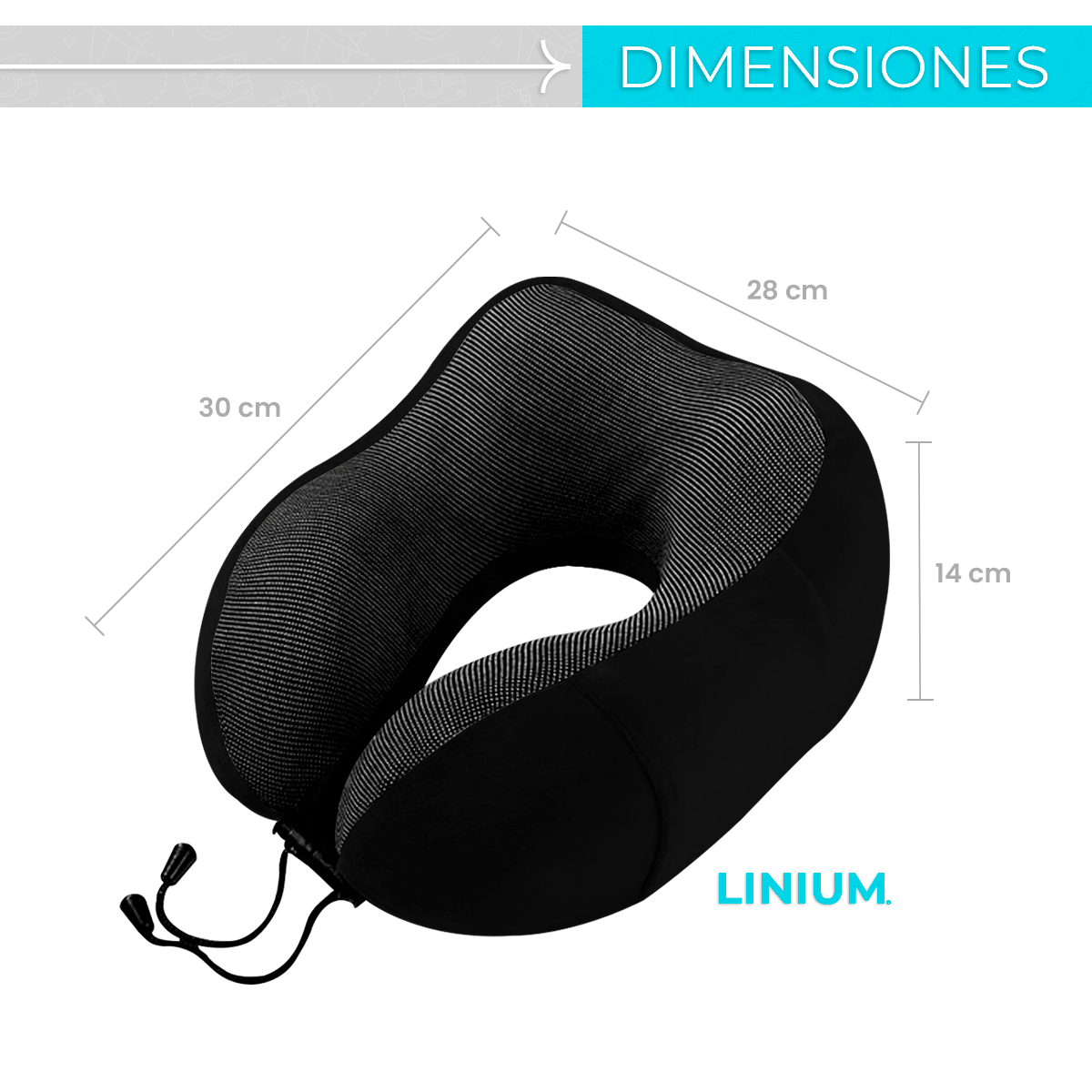 Foto 2 | Almohada para Viaje Linum KITVIAJENE 100% Memory Foam Negro + Accesorios