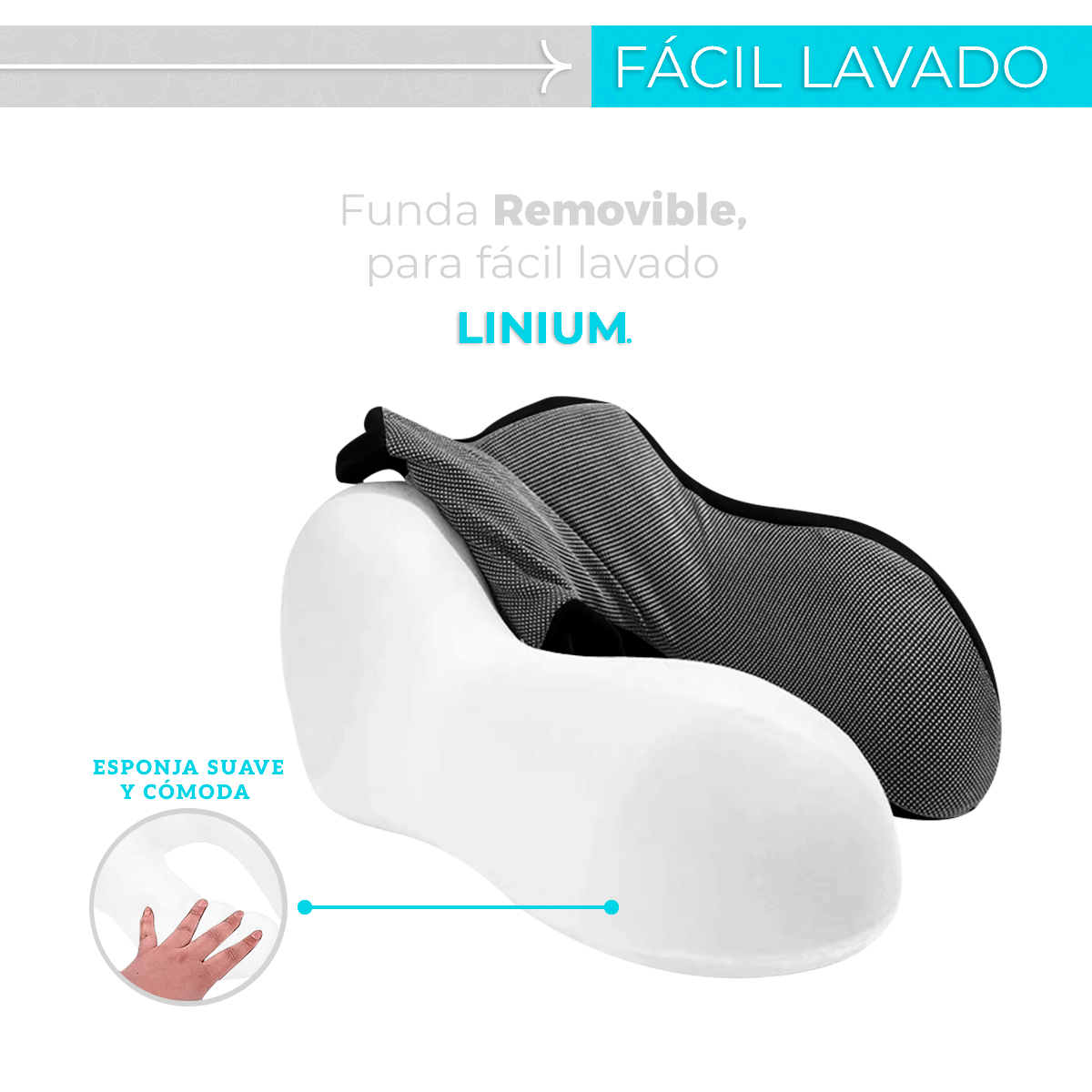 Foto 4 | Almohada para Viaje Linum KITVIAJENE 100% Memory Foam Negro + Accesorios