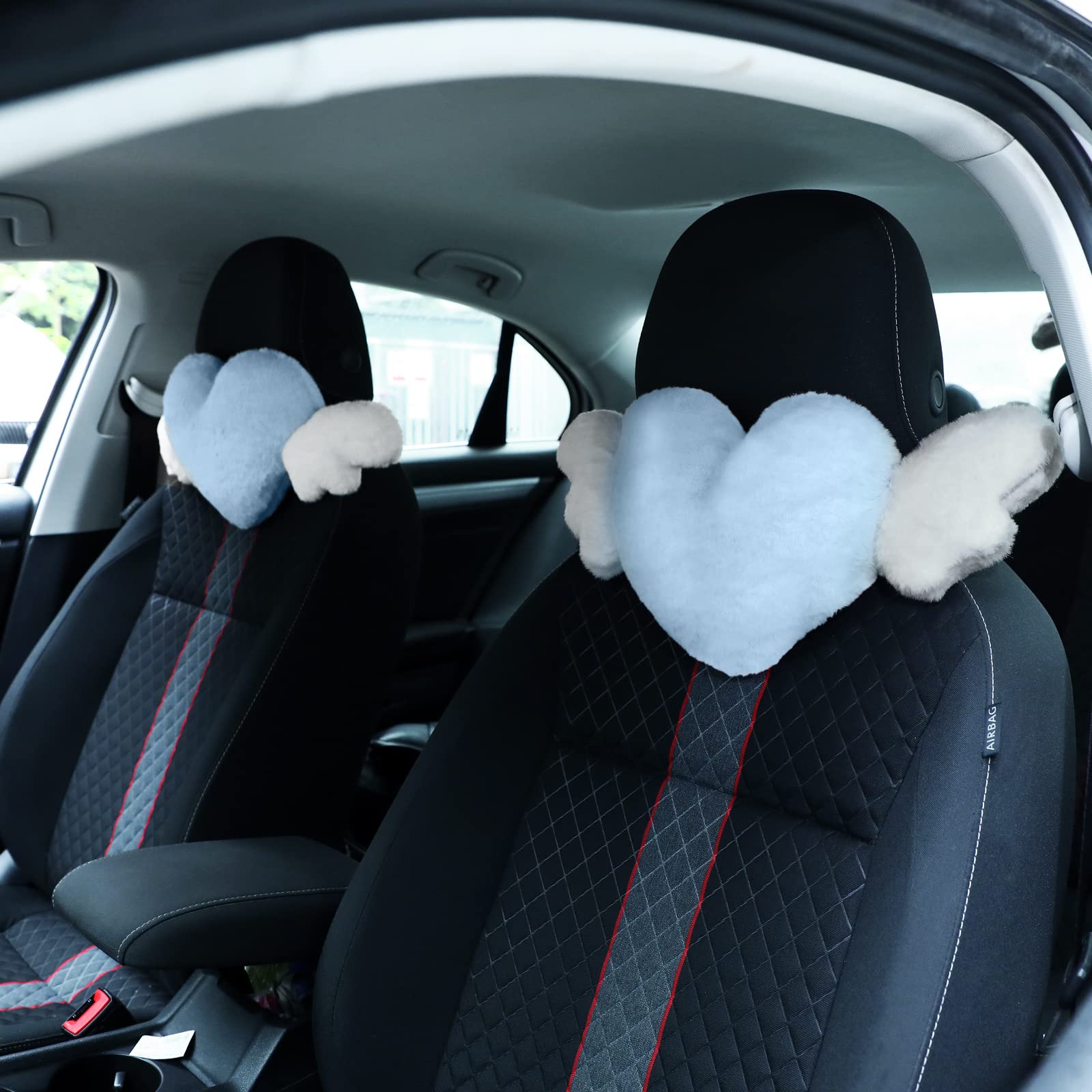 Foto 2 pulgar | Almohada Para Reposacabezas De Coche Macarrie, Diseño De Corazón De Felpa Con Alas De Ángel, 2 Unidades - Venta