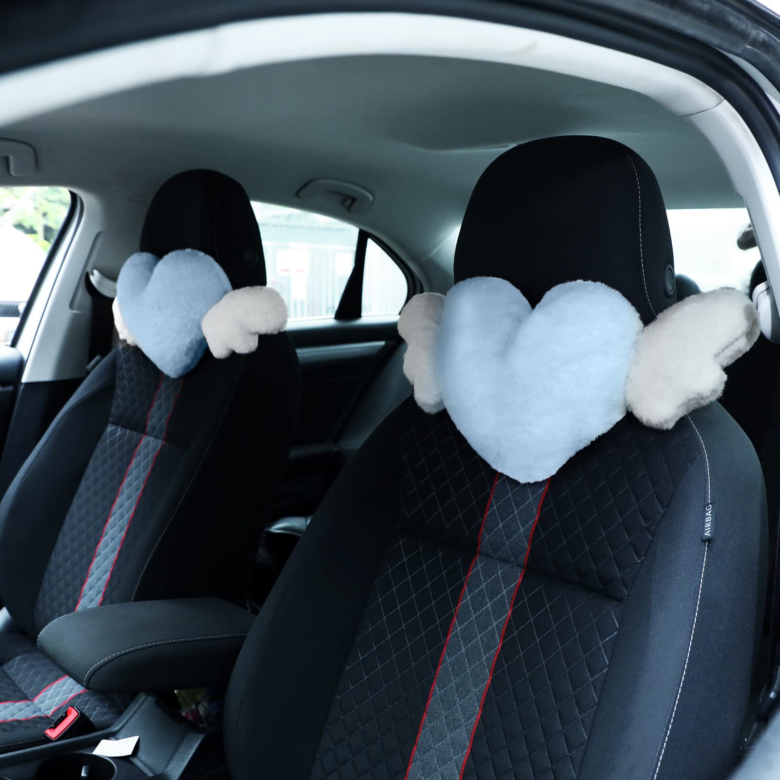 Almohada Para Reposacabezas De Coche Macarrie, Diseño De Corazón De Felpa Con Alas De Ángel, 2 Unidades - Venta