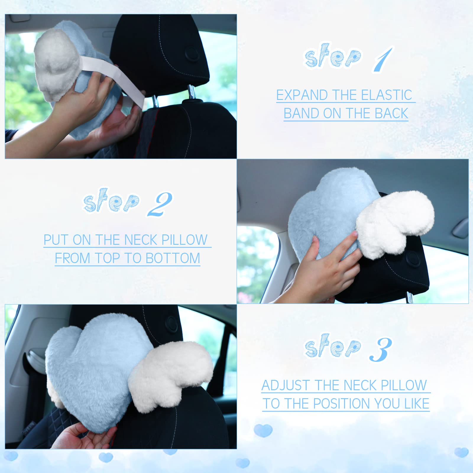 Foto 5 pulgar | Almohada Para Reposacabezas De Coche Macarrie, Diseño De Corazón De Felpa Con Alas De Ángel, 2 Unidades - Venta