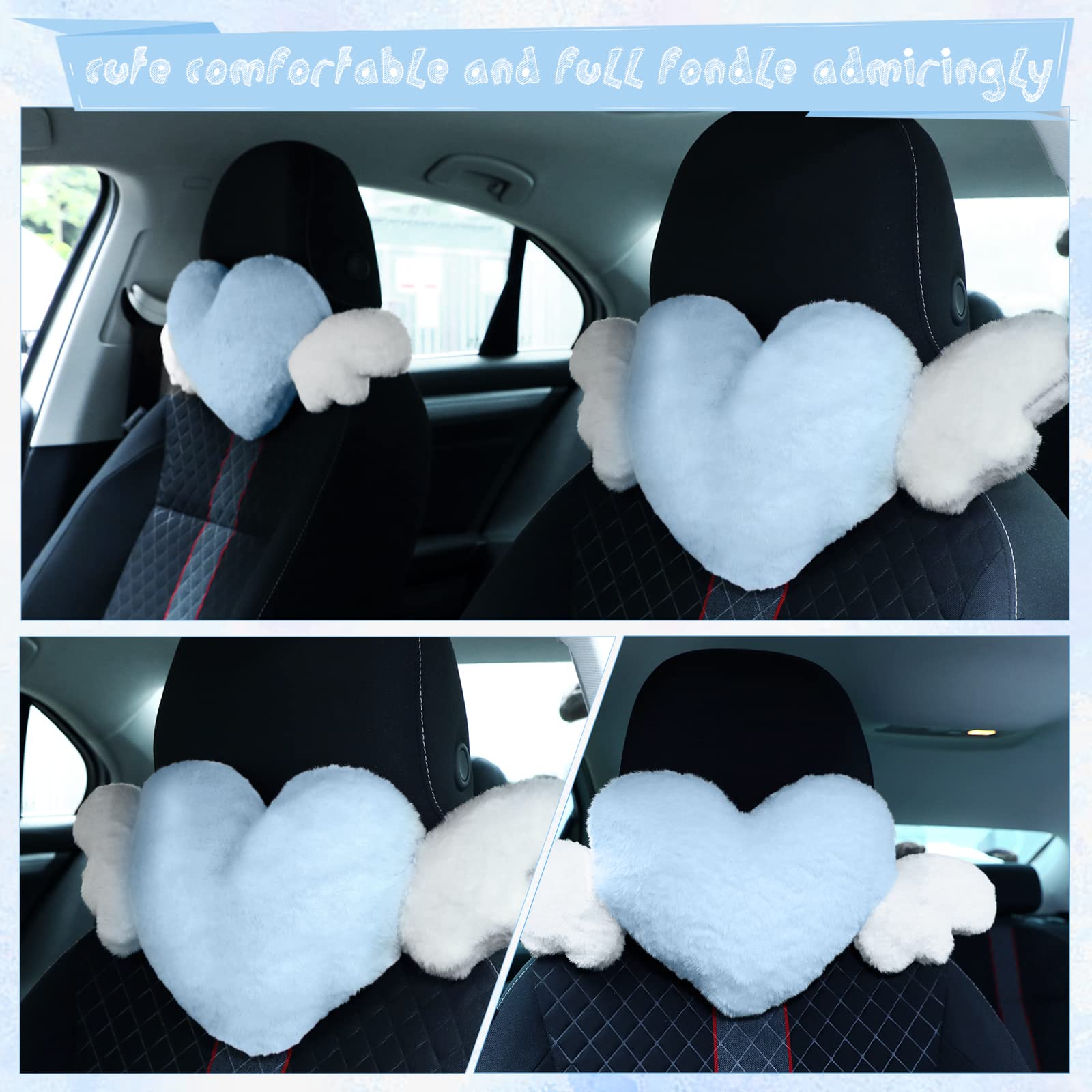 Foto 6 pulgar | Almohada Para Reposacabezas De Coche Macarrie, Diseño De Corazón De Felpa Con Alas De Ángel, 2 Unidades - Venta