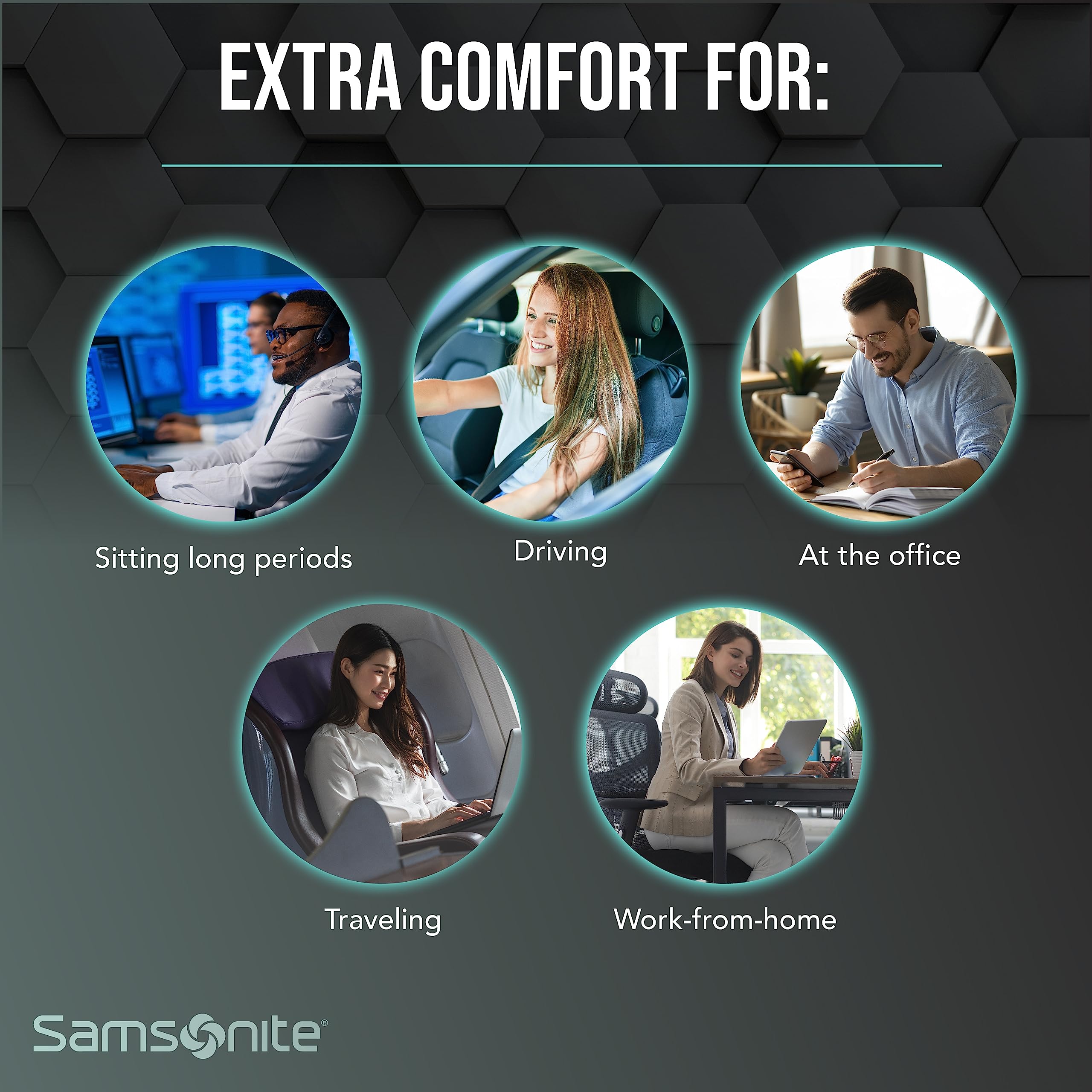 Foto 6 | Cojín Ortopédico Samsonite Memory Foam Negro - Venta Internacional.