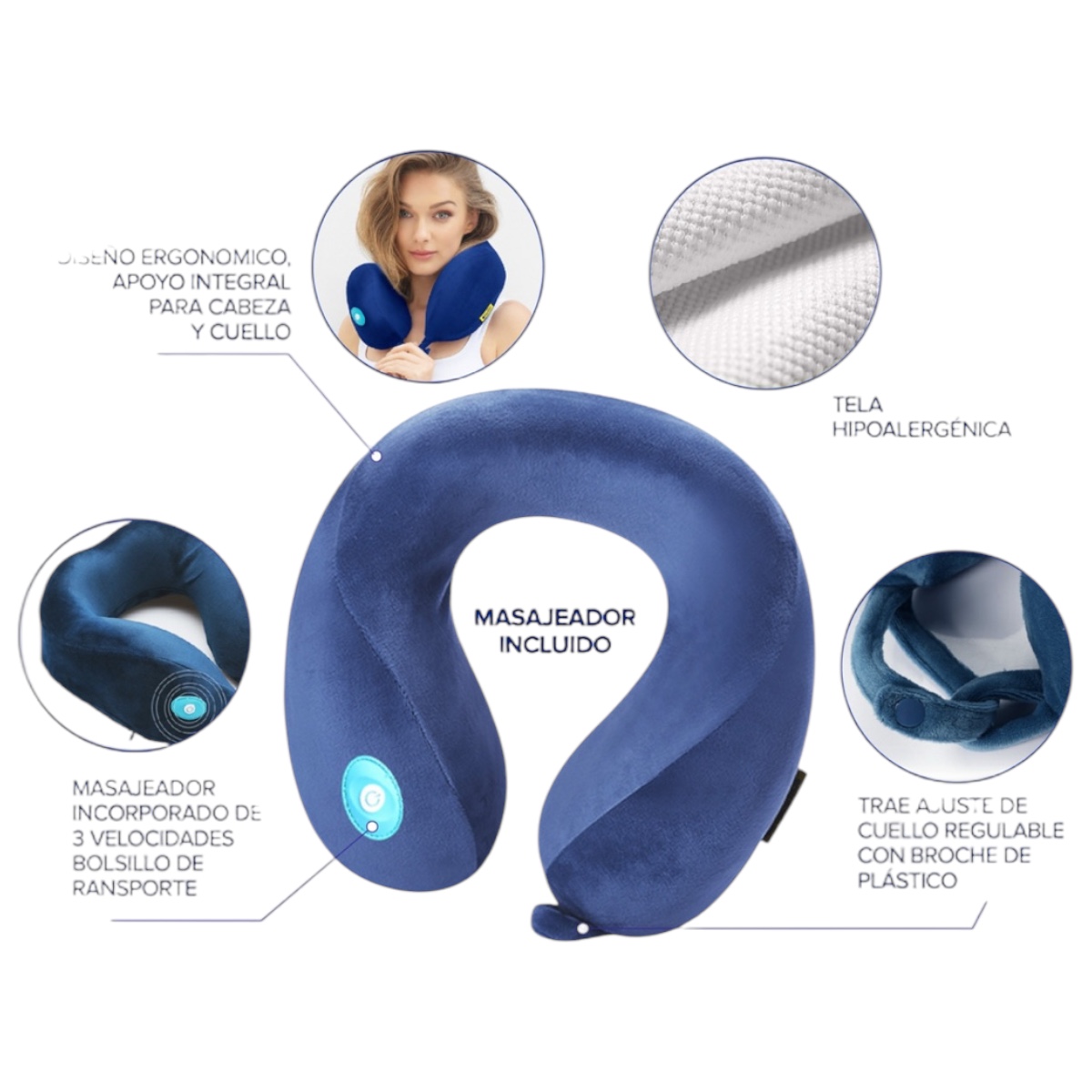 Foto 6 pulgar | Almohada Cojín Lumbar con Masajeador y Memory Foam Azul