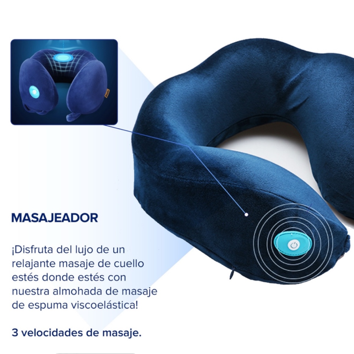 Foto 9 pulgar | Almohada Cojín Lumbar con Masajeador y Memory Foam Azul