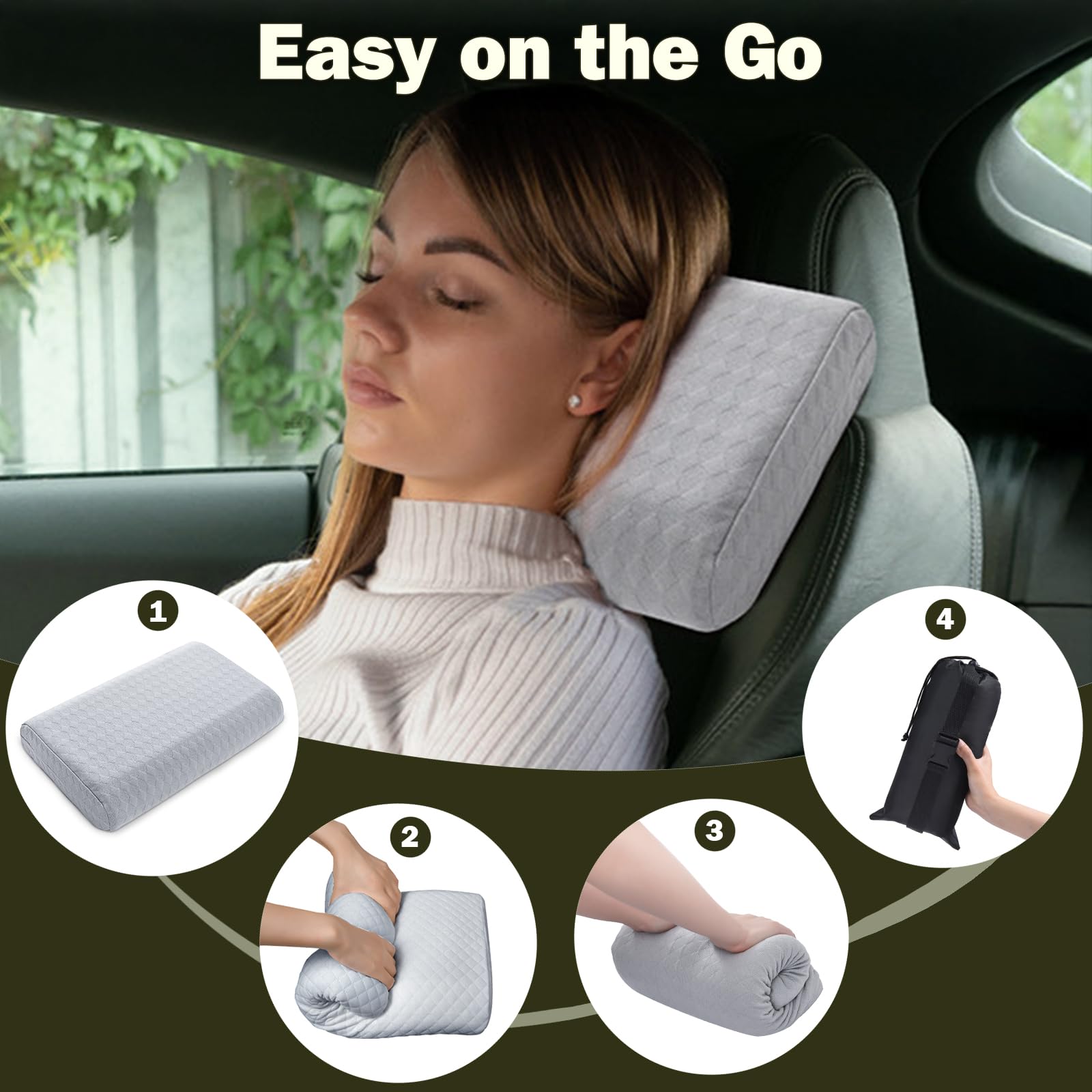 Foto 5 pulgar | Almohada De Viaje Vekkia De Espuma Viscoelástica Portátil Para Acampar, Gris - Venta Internacional.