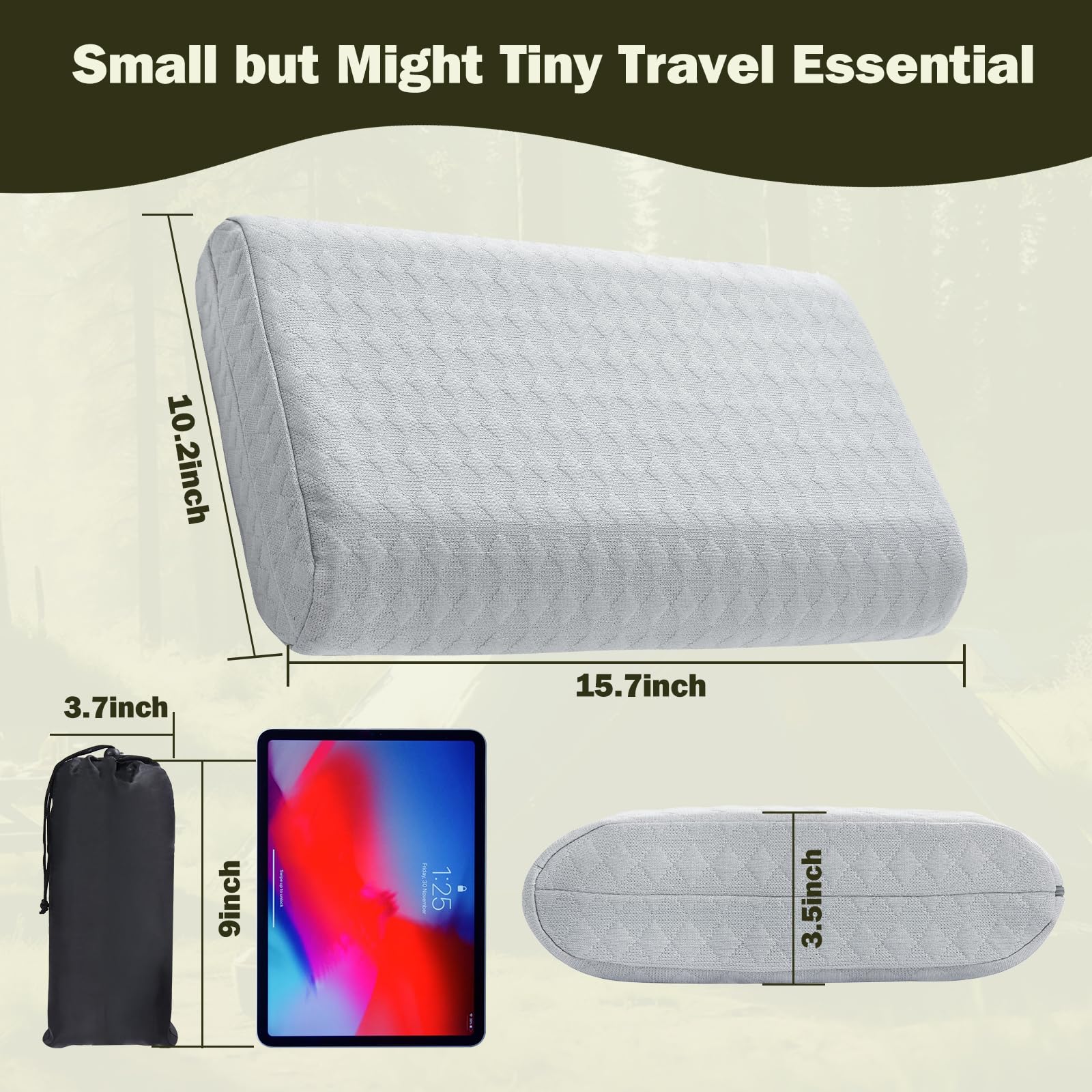 Foto 7 pulgar | Almohada De Viaje Vekkia De Espuma Viscoelástica Portátil Para Acampar, Gris - Venta Internacional.