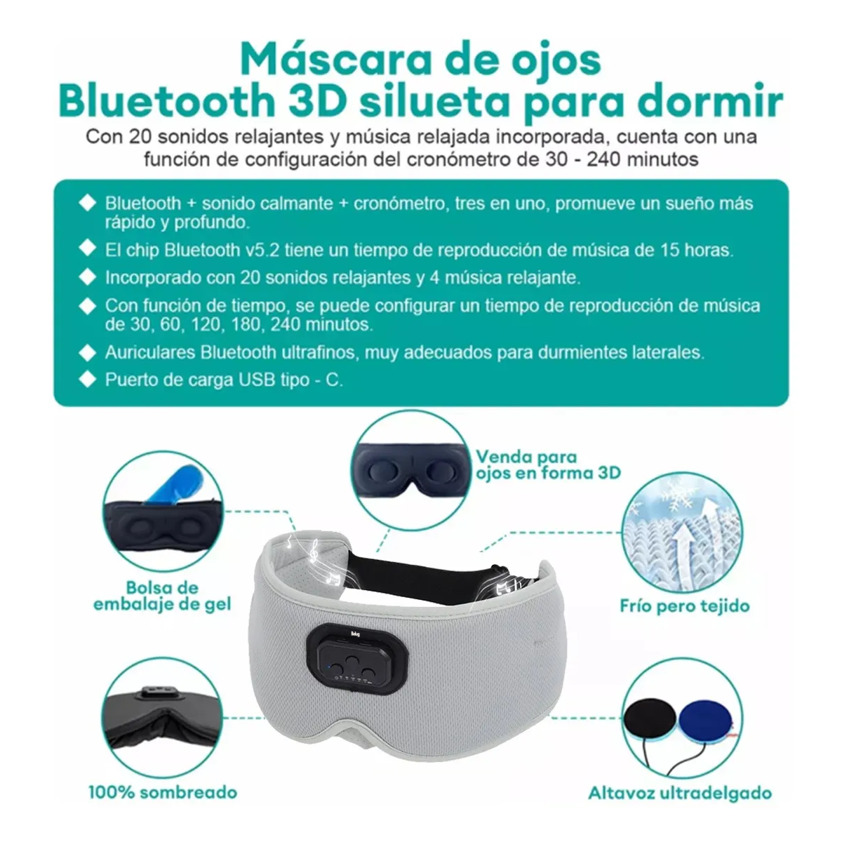 Foto 6 pulgar | Gafas Para Dormir Belug Bluetooth Con Auriculares Gris